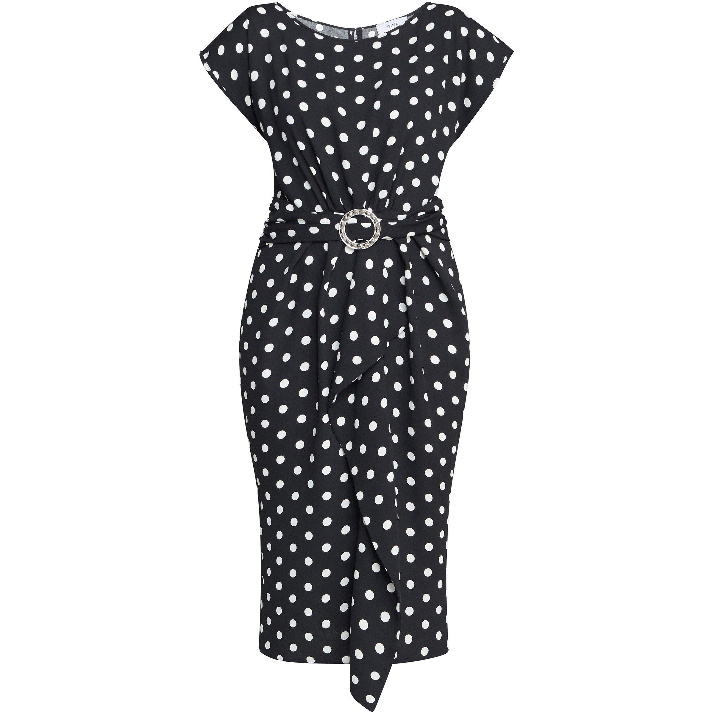 Black / White - Gina Bacconi - Jemima Spot Print Satin Dress - 4