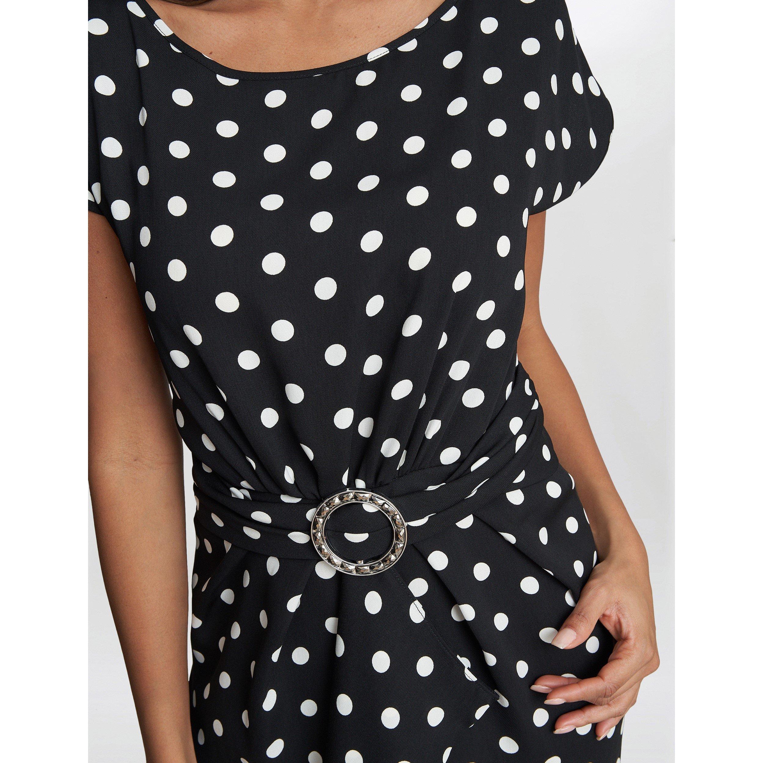 Black / White - Gina Bacconi - Jemima Spot Print Satin Dress - 5