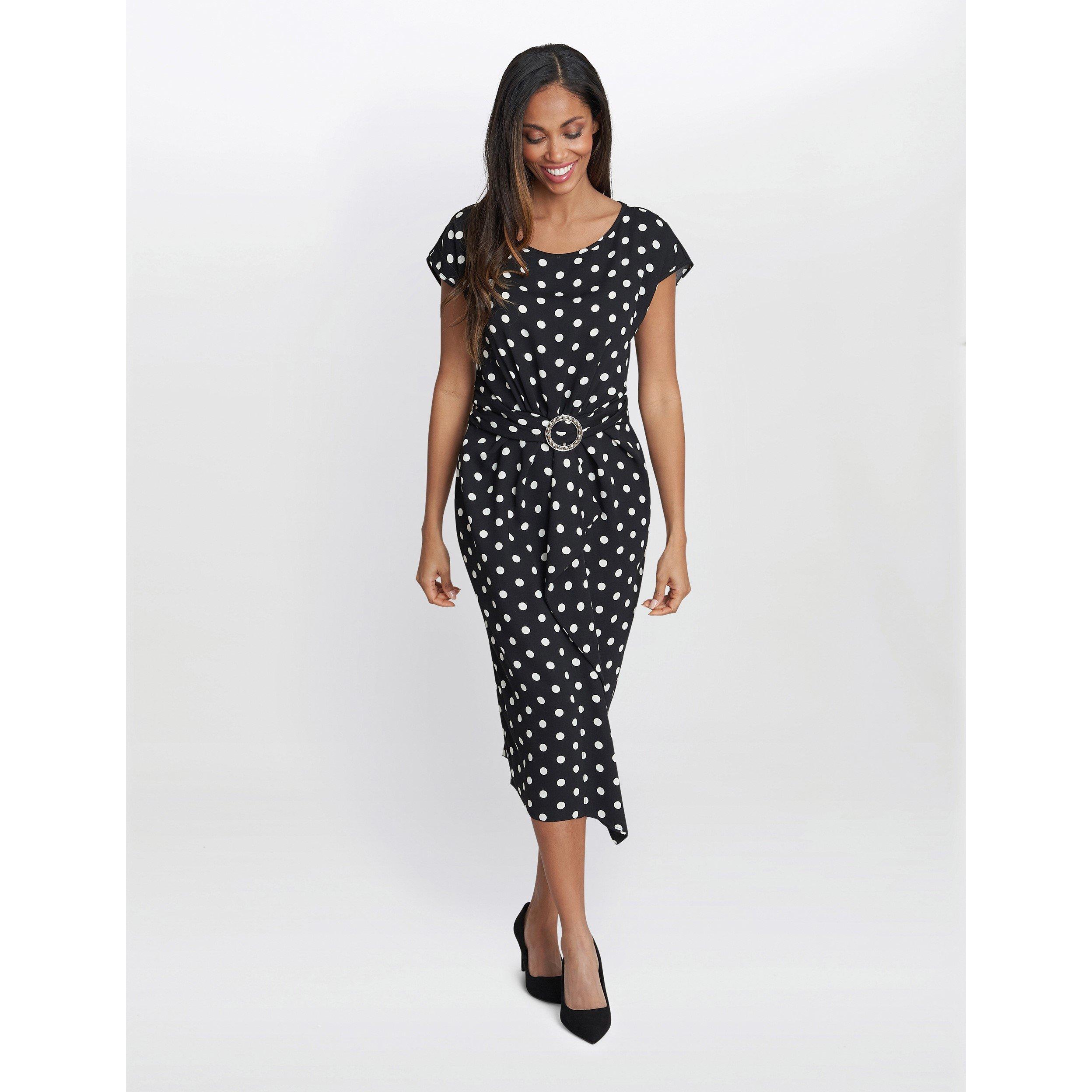 Black / White - Gina Bacconi - Jemima Spot Print Satin Dress - 6