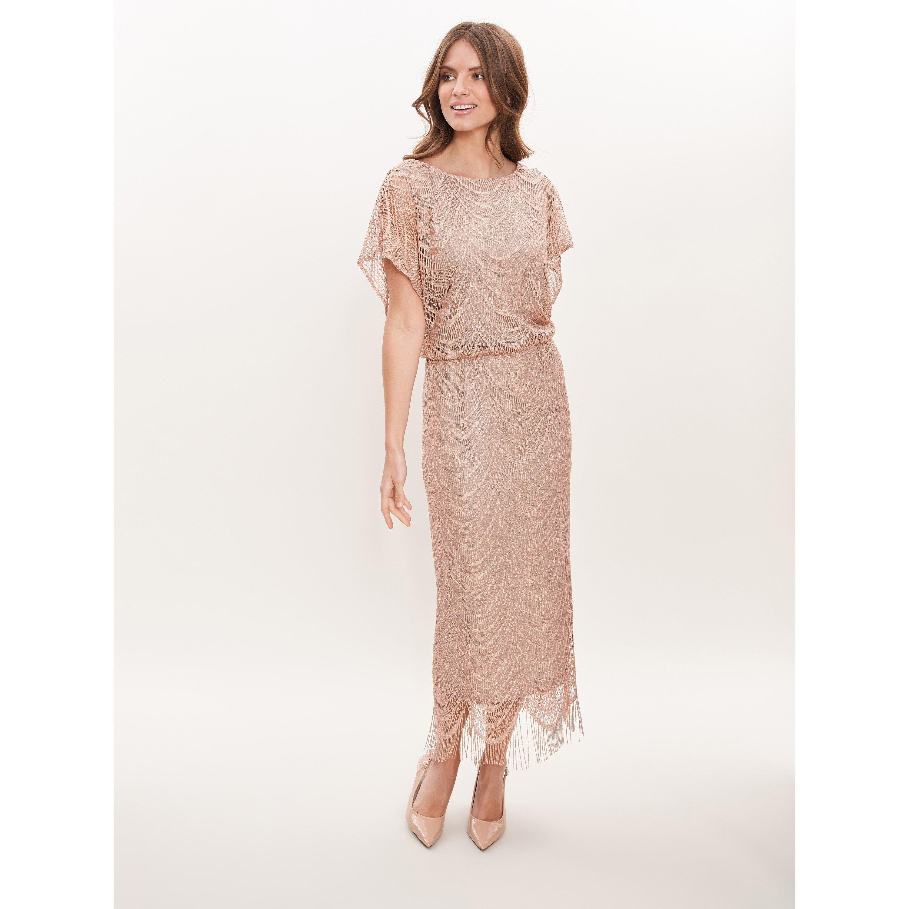 Gold - Gina Bacconi - Arleen Long Blouson Fringe Hem Dress - 3