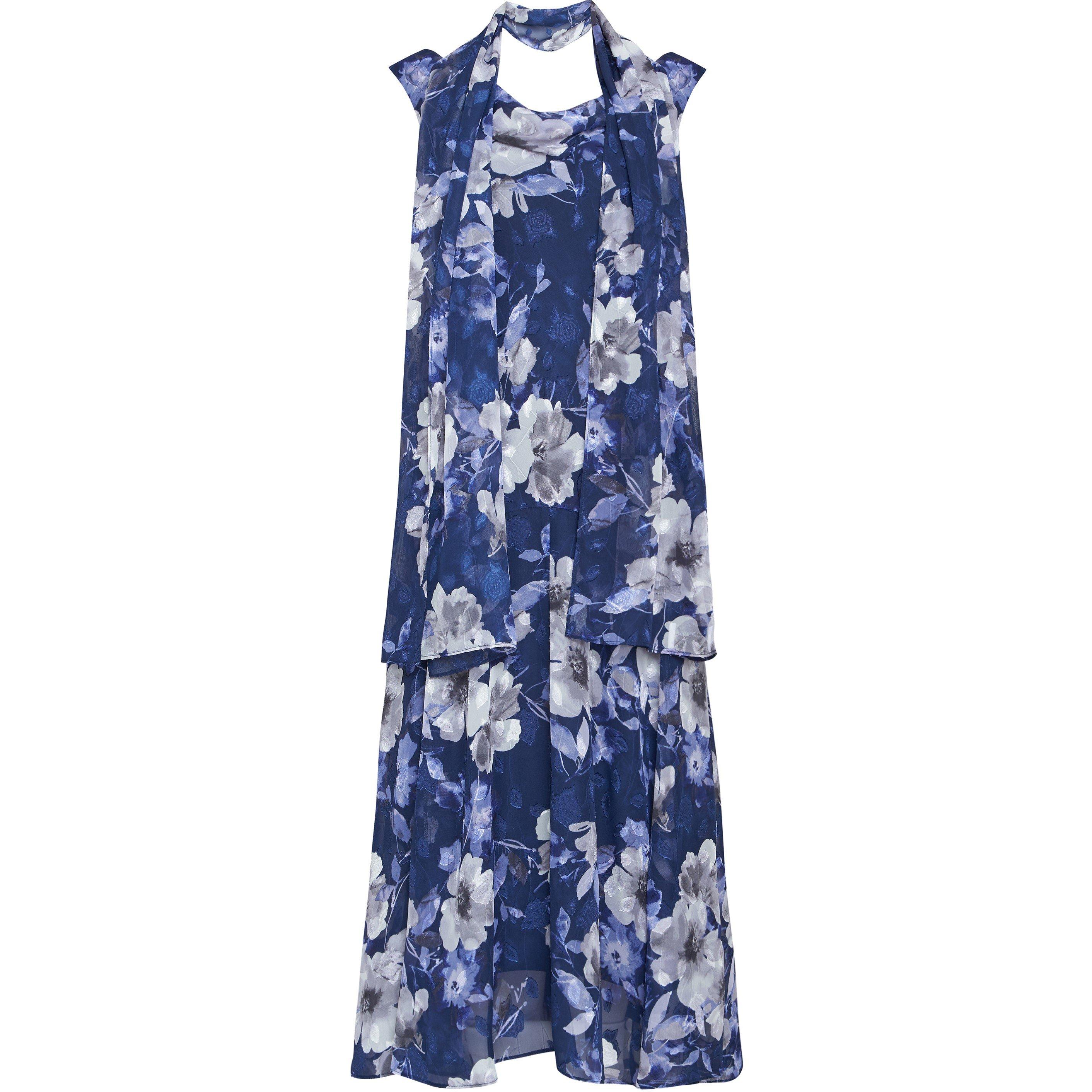 Navy Multi - Gina Bacconi - Dahlia Midi Printed Dress And Shawl - 4