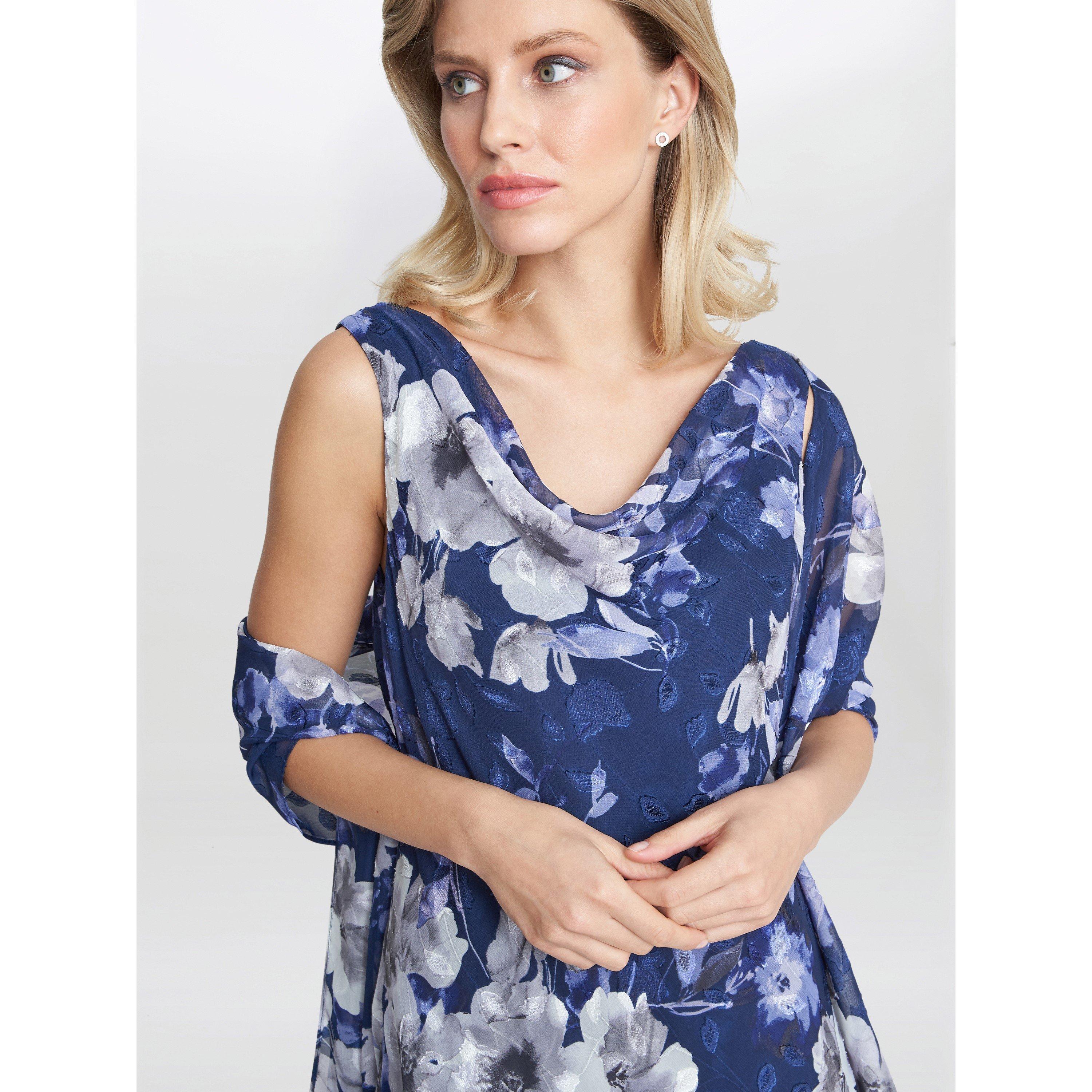Navy Multi - Gina Bacconi - Dahlia Midi Printed Dress And Shawl - 5