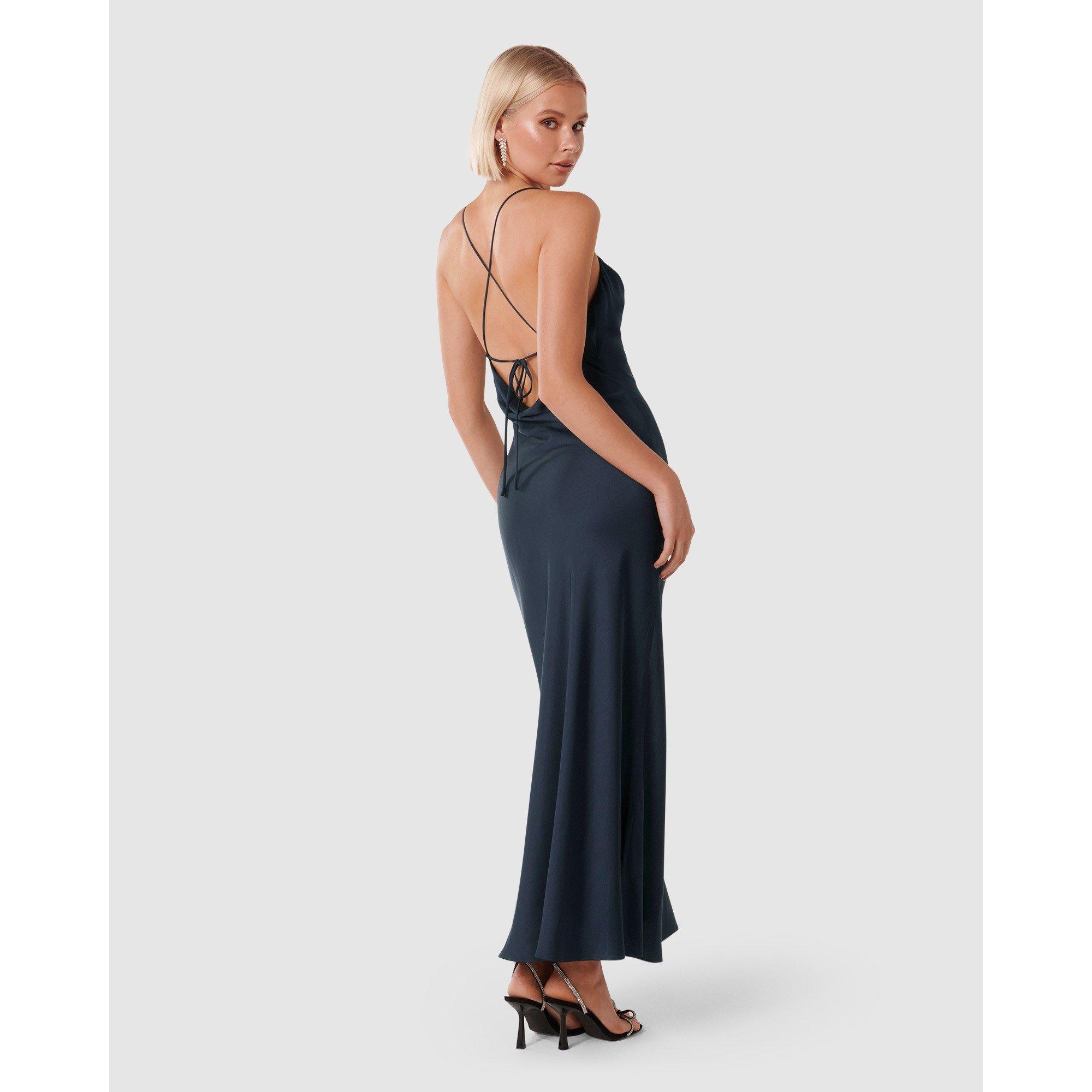 Navy - Forever New - Ruby Tie Back Satin Maxi Dress - 4