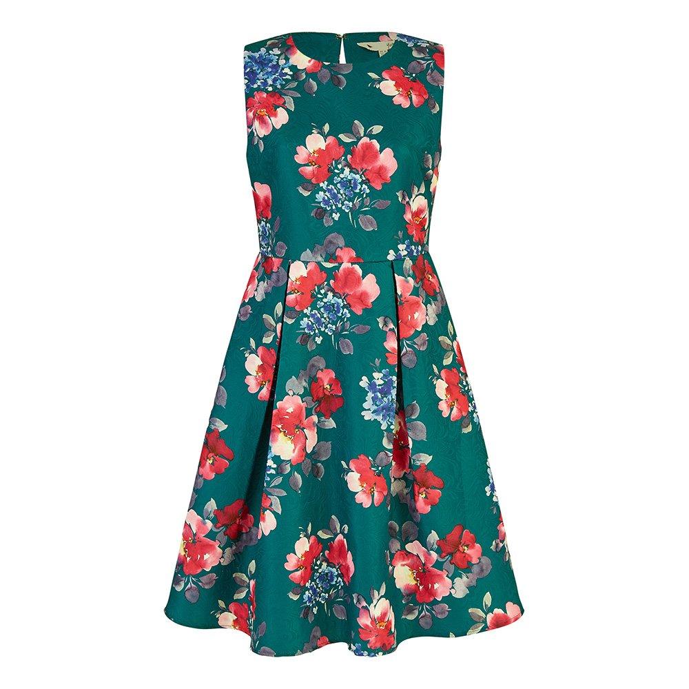 Green - Yumi - Green Jacquard Winter Floral Dress - 4