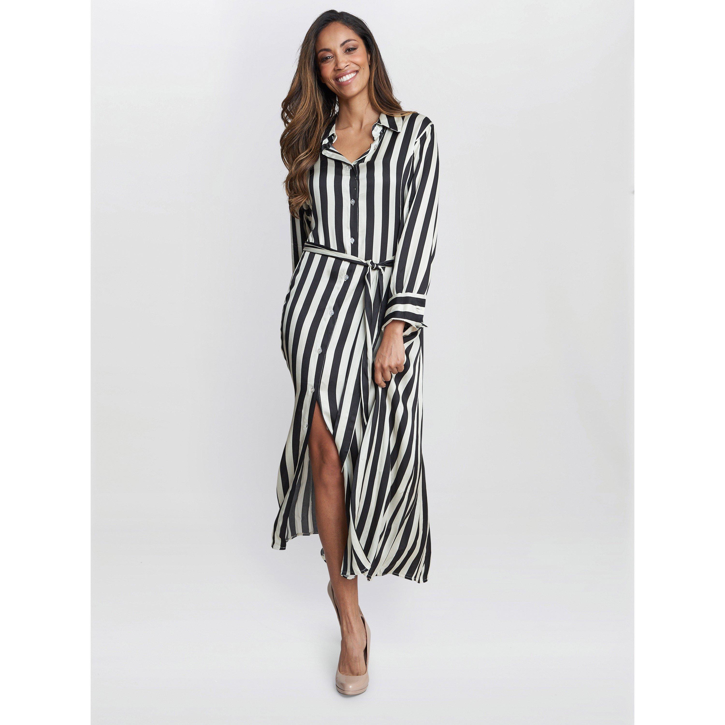 Black / White - Gina Bacconi - Katarina Satin Shirt Dress - 3