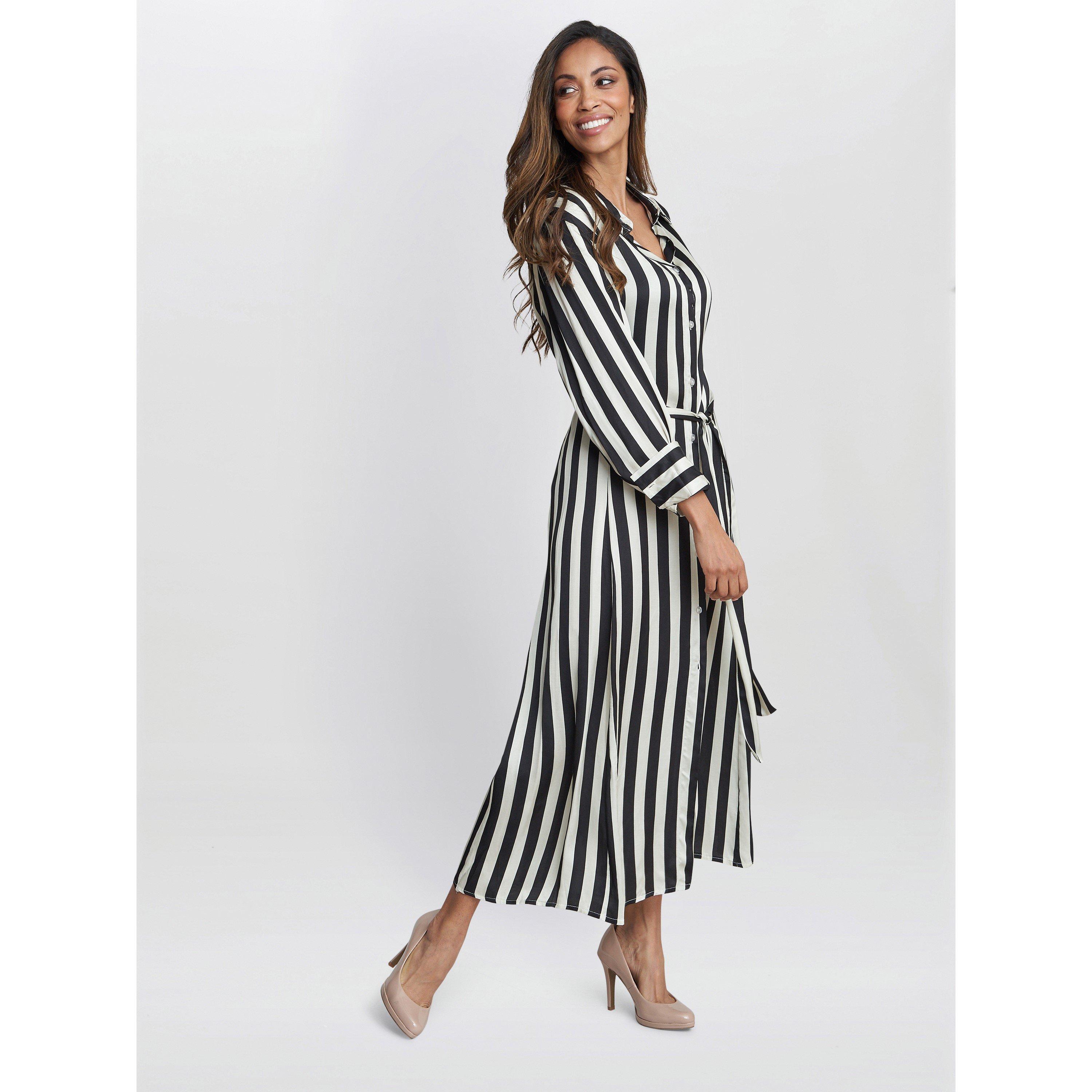 Black / White - Gina Bacconi - Katarina Satin Shirt Dress - 6