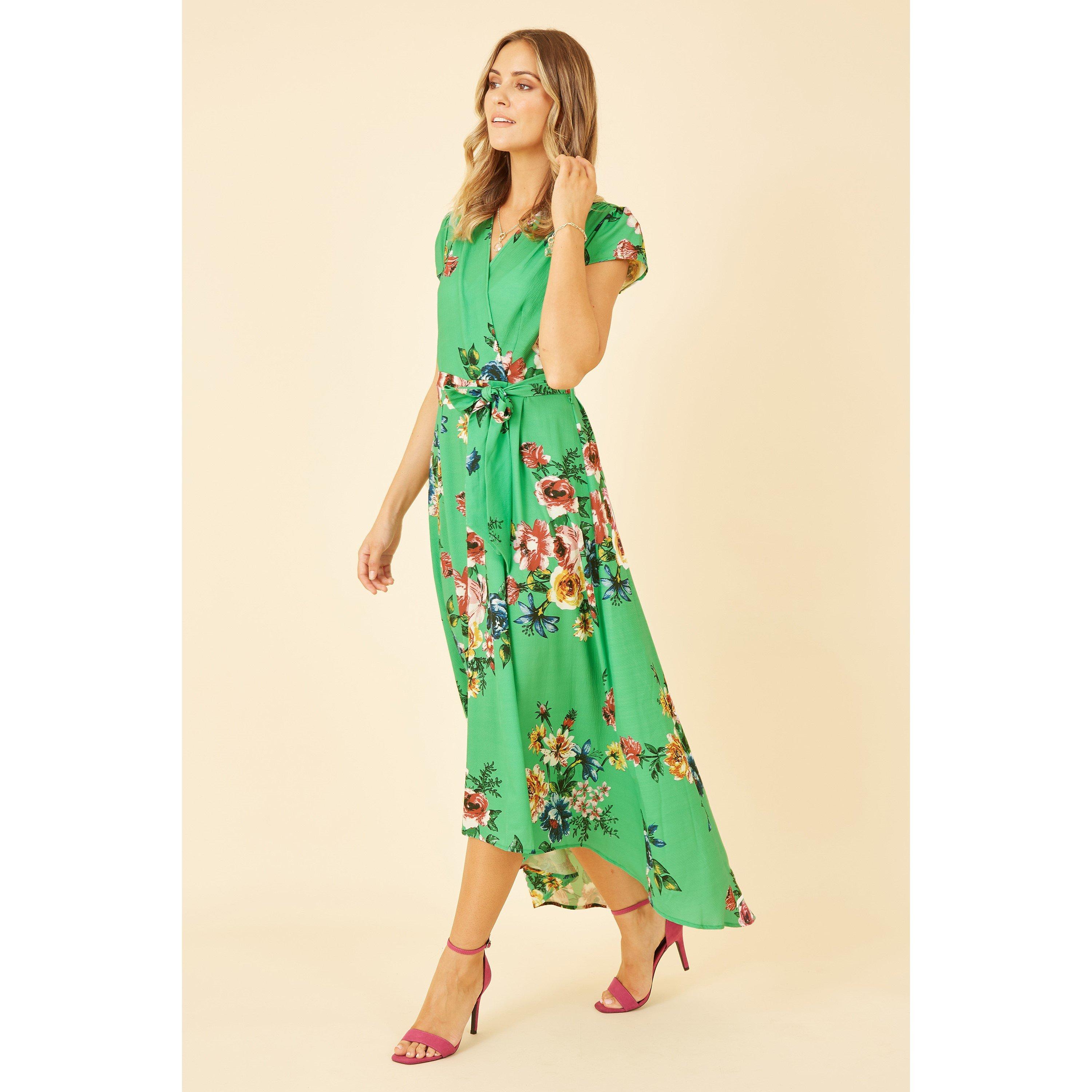Green - Mela London - Green Bright Floral Dip Hem Midi Dress - 4