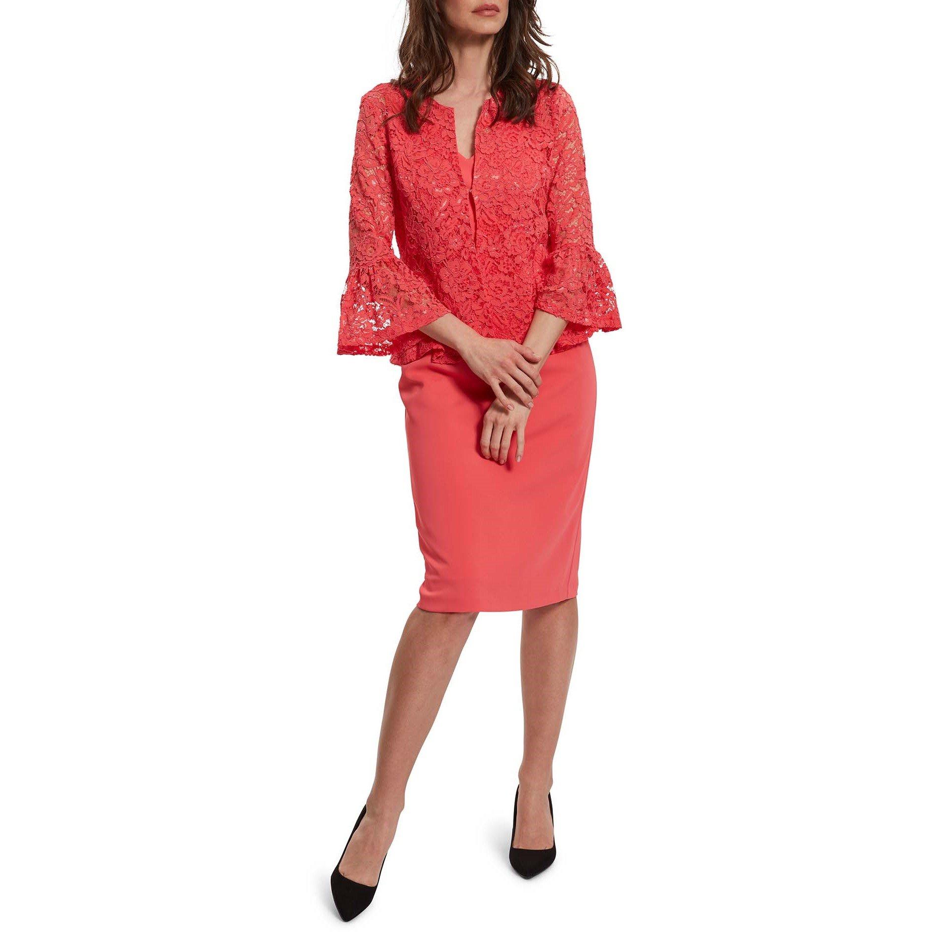 Orange Red - Gina Bacconi - Women's Kate Corded Lace Elbow Length Sleeve Cropped Jacket - 2