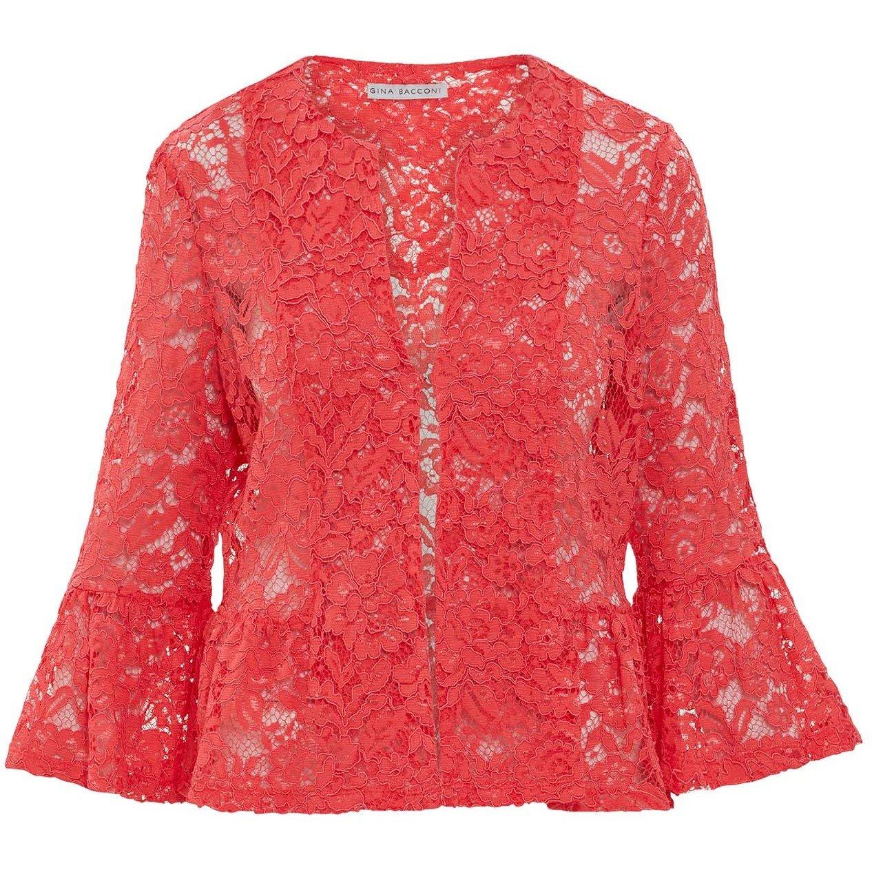 Orange Red - Gina Bacconi - Women's Kate Corded Lace Elbow Length Sleeve Cropped Jacket - 3