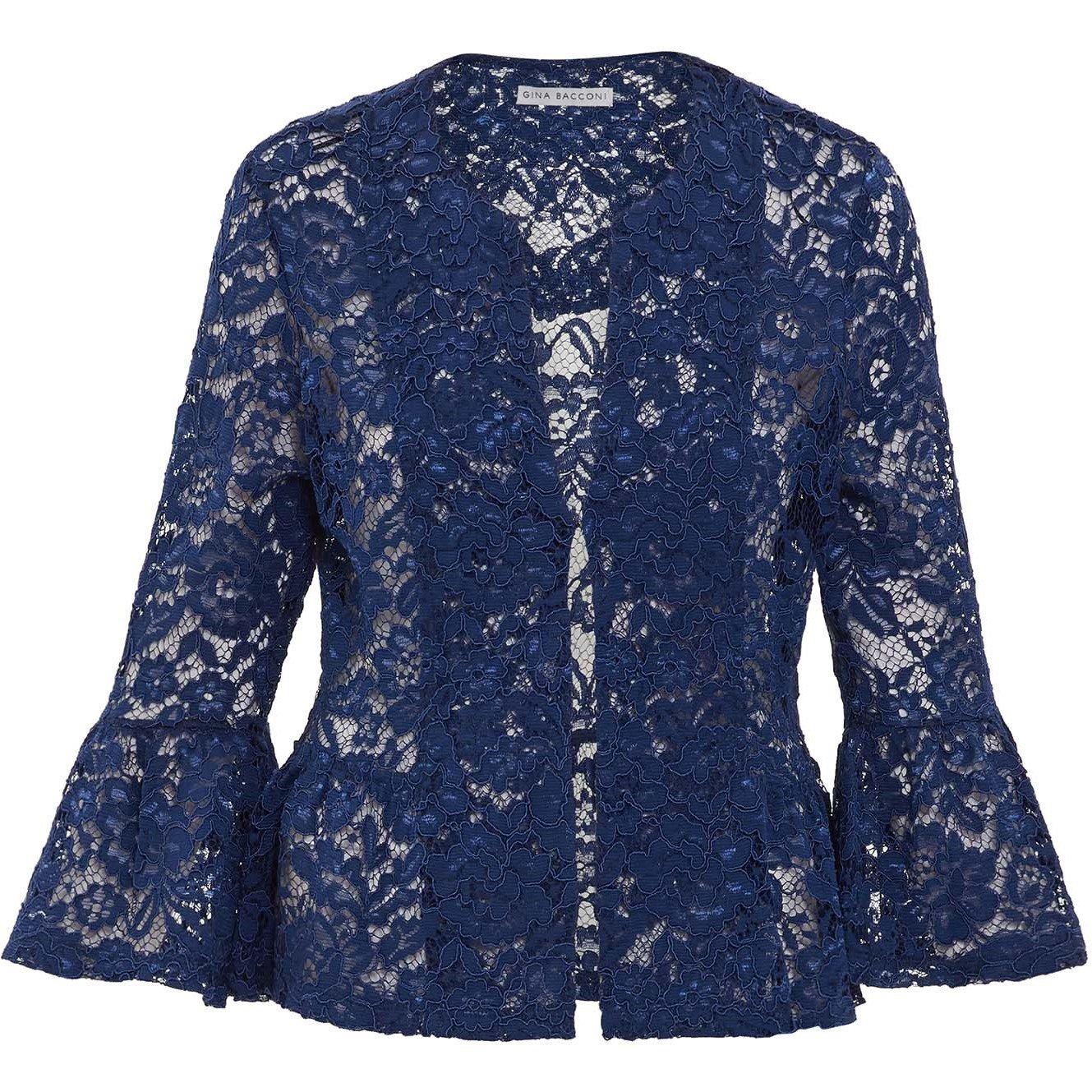 Navy - Gina Bacconi - Women's Kate Corded Lace Elbow Length Sleeve Cropped Jacket - 1