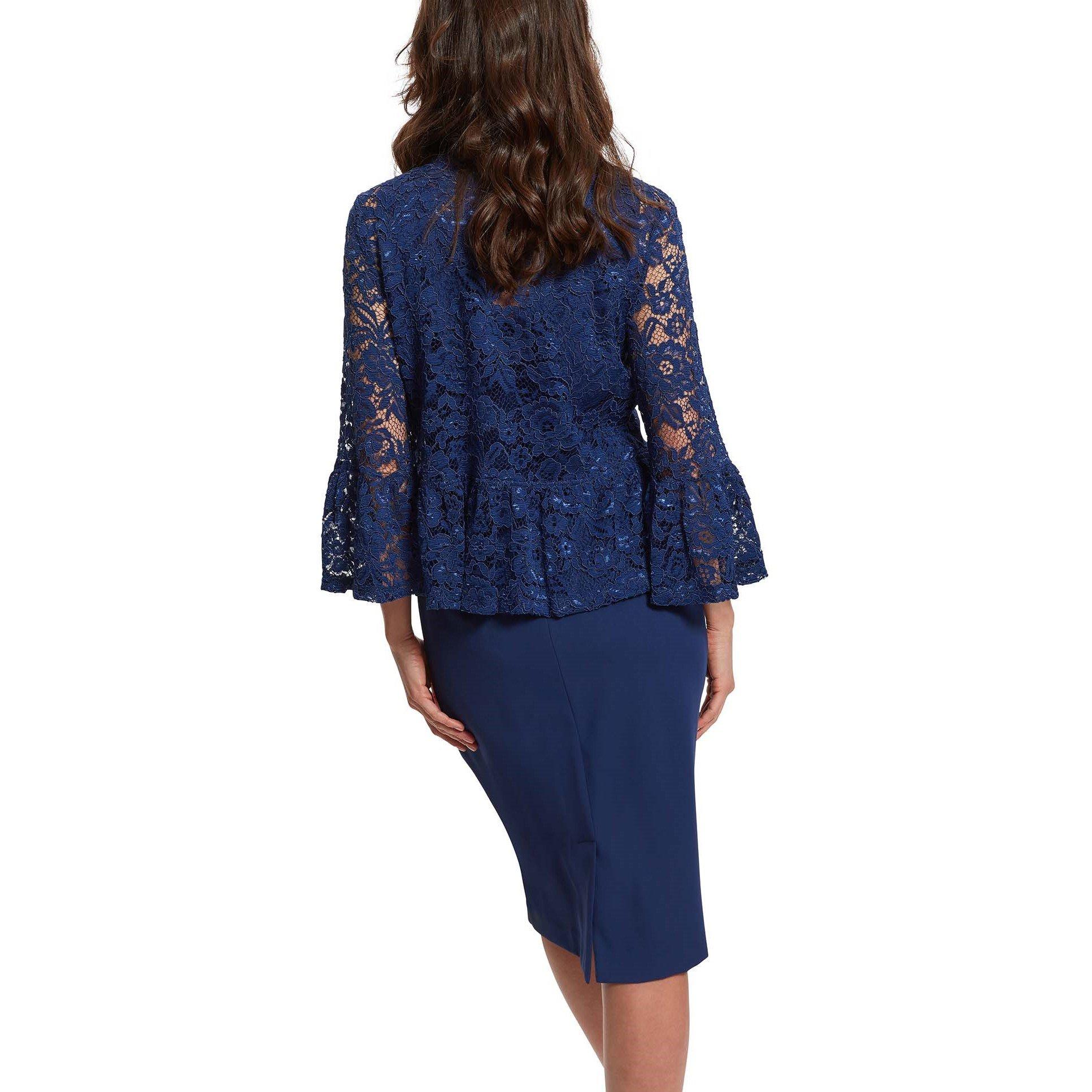 Navy - Gina Bacconi - Women's Kate Corded Lace Elbow Length Sleeve Cropped Jacket - 2