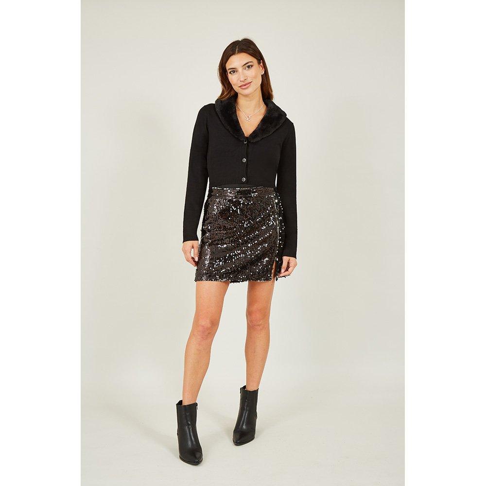 Black - Yumi - Black Bolero With Detachable Fur Collar - 2