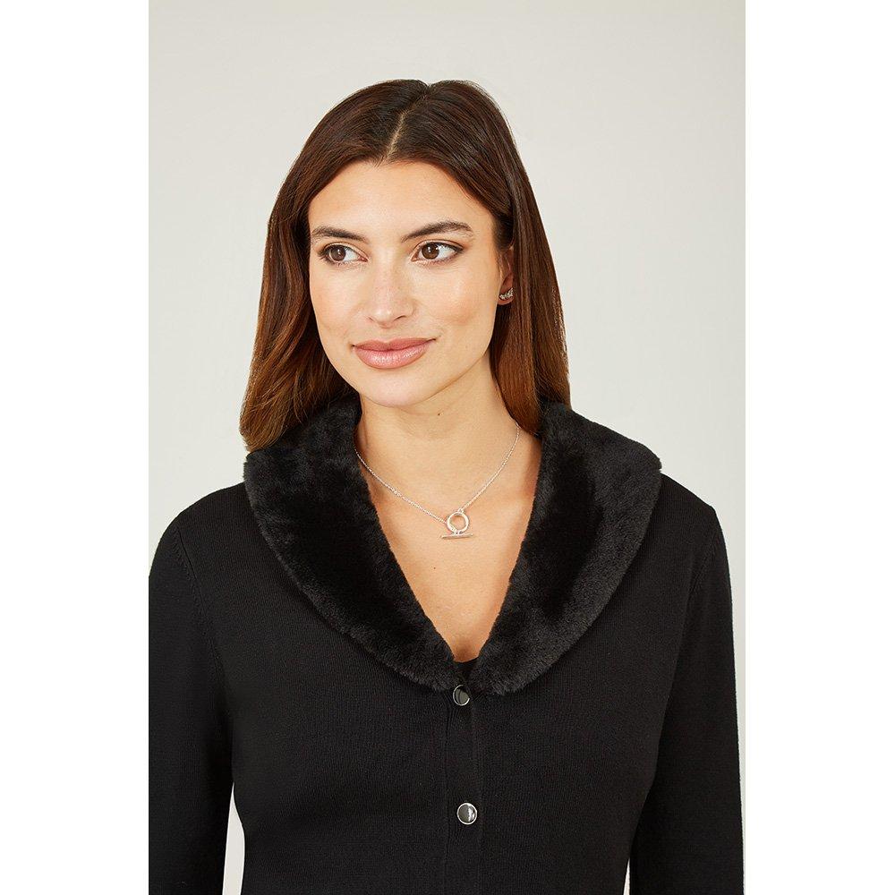 Black - Yumi - Black Bolero With Detachable Fur Collar - 3