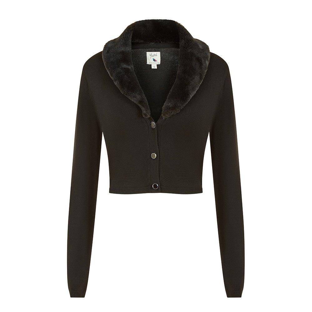 Black - Yumi - Black Bolero With Detachable Fur Collar - 5