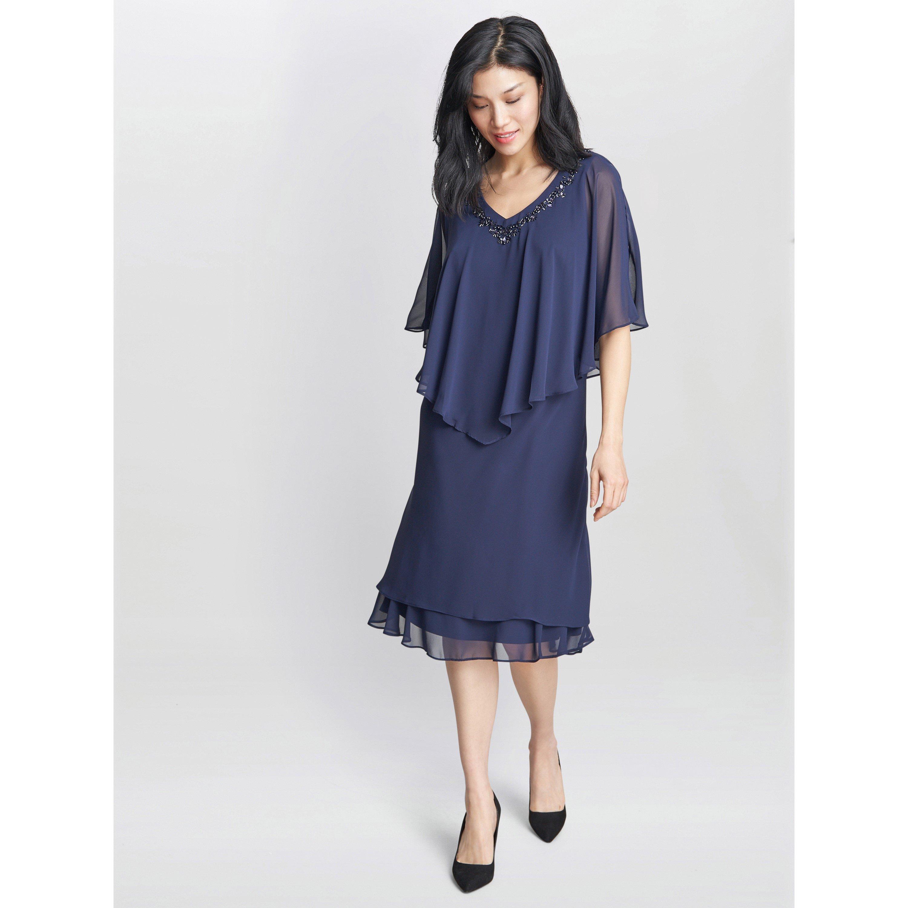 Spring Navy - Gina Bacconi - Diana V Neck Embellished Dress - 3