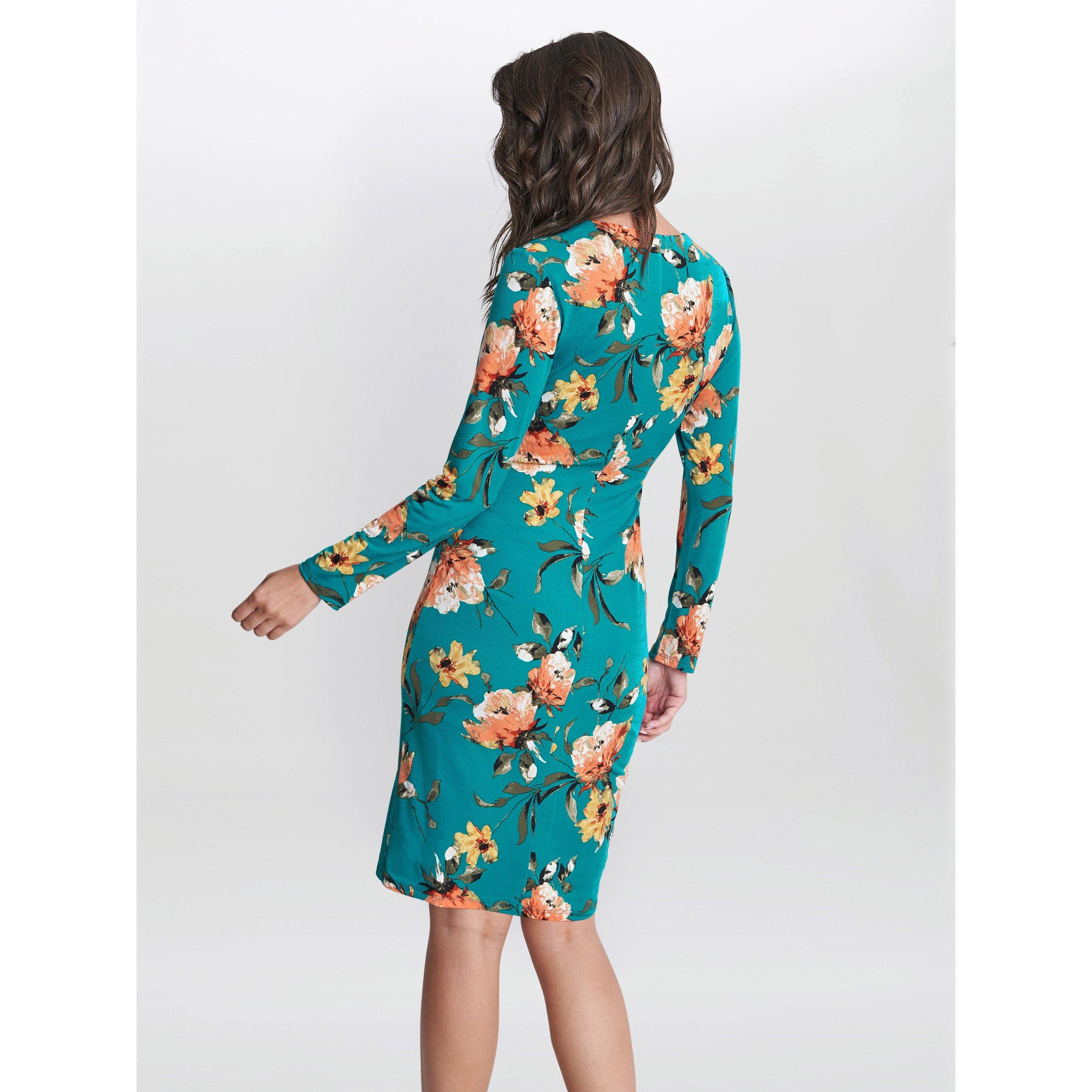 Green - Gina Bacconi - Harper Wrap Dress With Gold Trim - 2