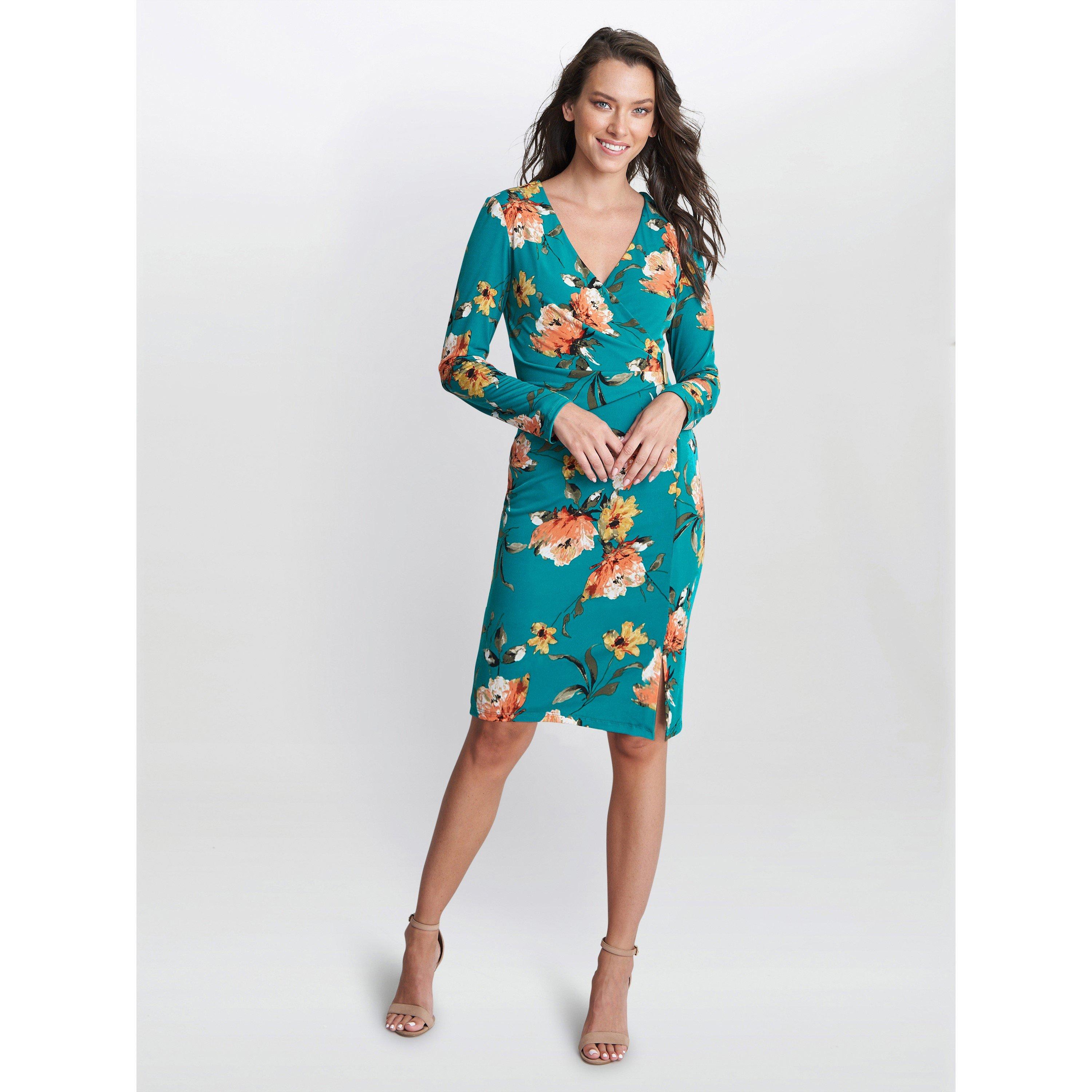 Green - Gina Bacconi - Harper Wrap Dress With Gold Trim - 3