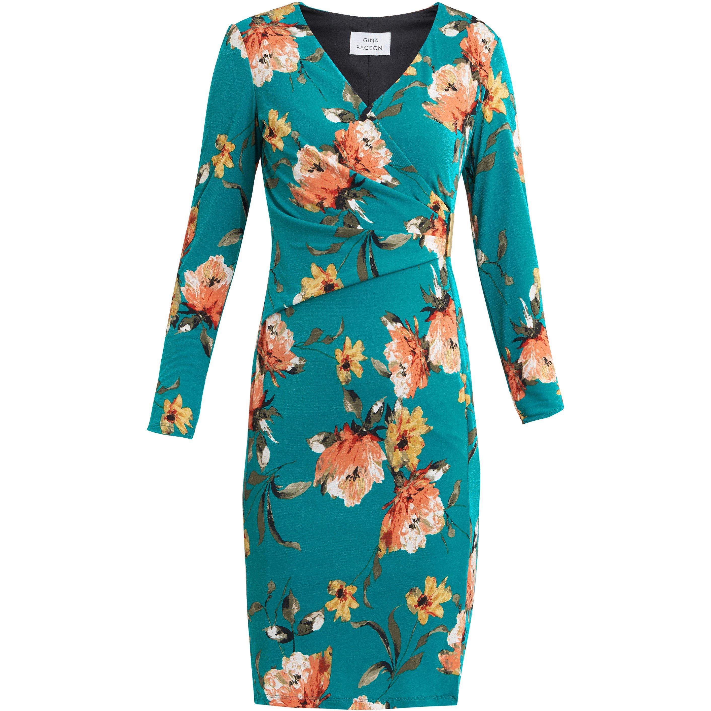 Green - Gina Bacconi - Harper Wrap Dress With Gold Trim - 4