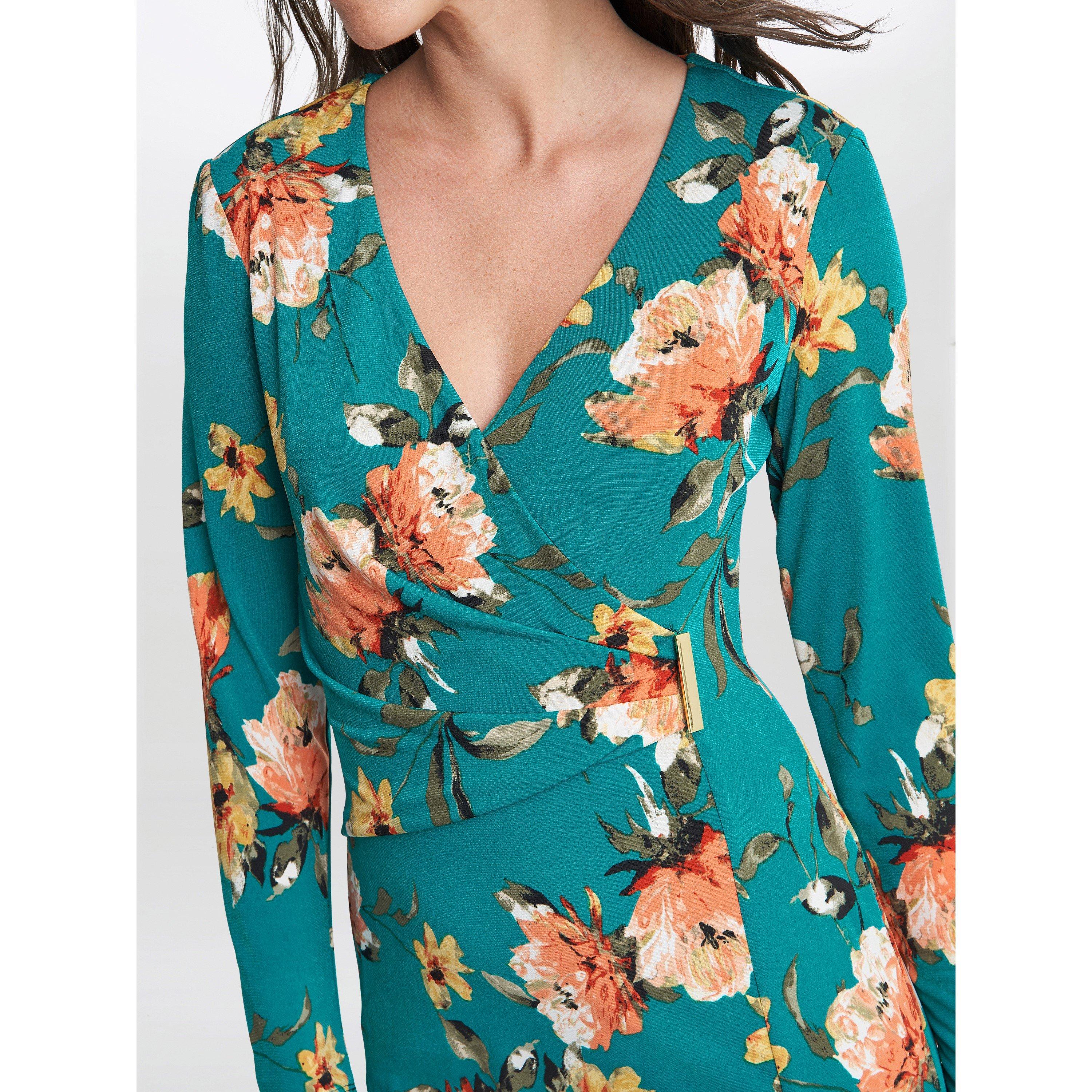 Green - Gina Bacconi - Harper Wrap Dress With Gold Trim - 5