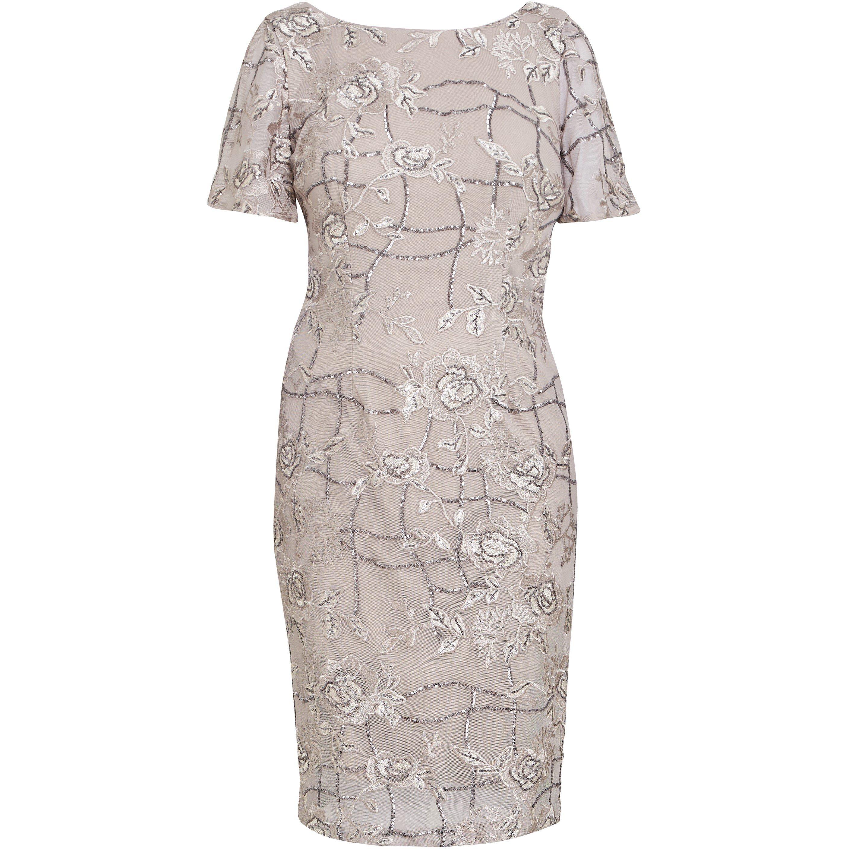 Taupe - Gina Bacconi - Claire Embroidered Shift Evening Dress - 4