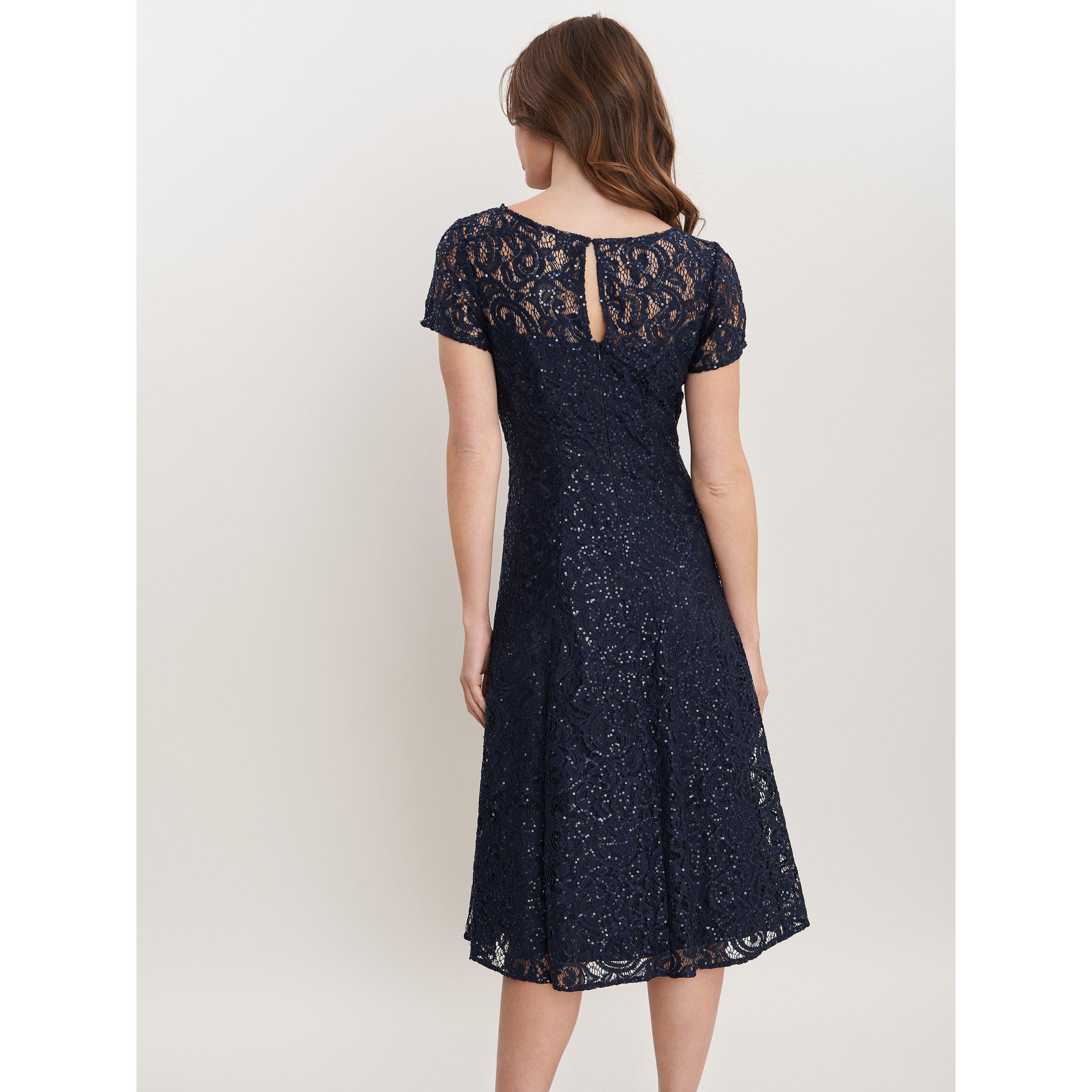 Navy - Gina Bacconi - Una Maxi Dress With Lace Sleeves - 2