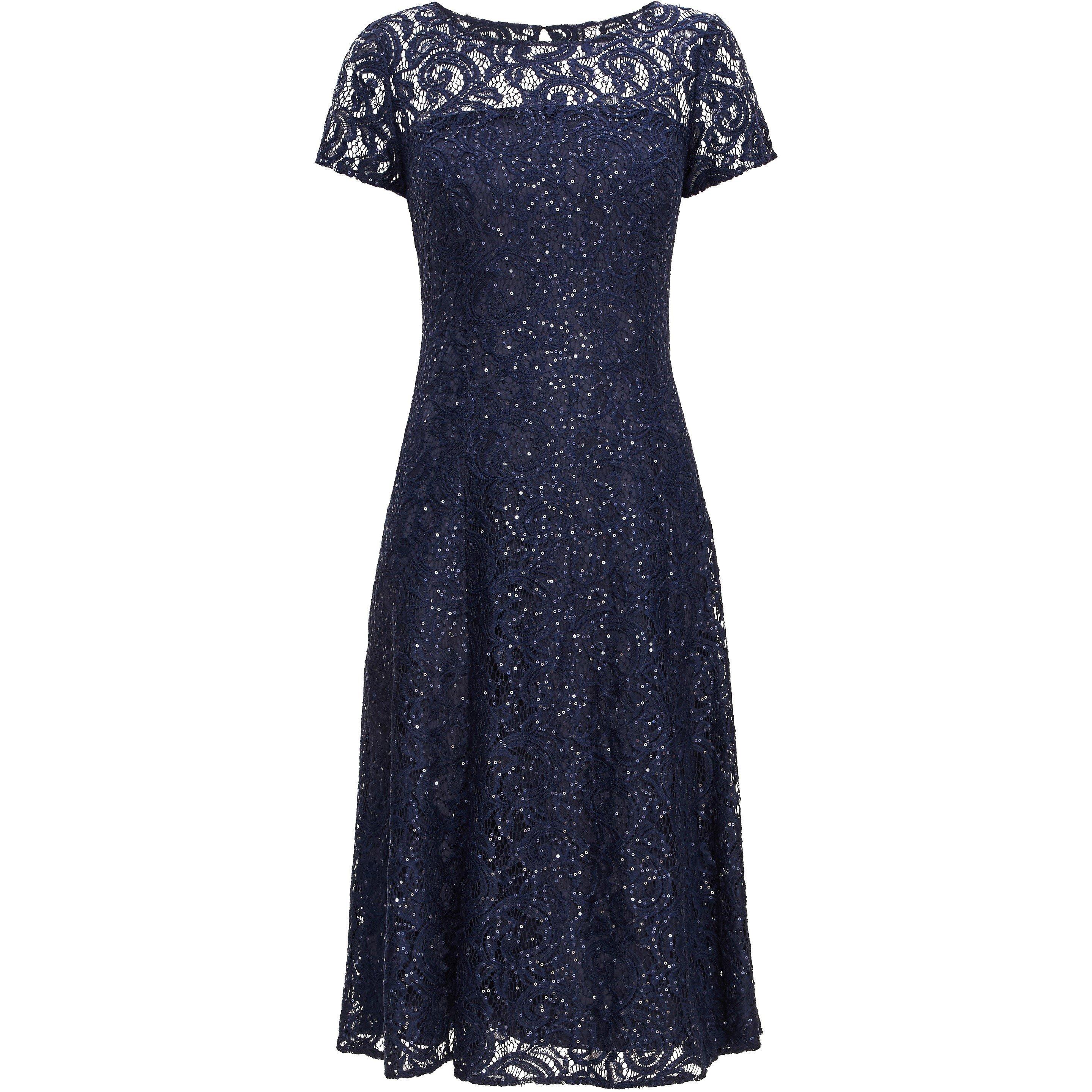 Navy - Gina Bacconi - Una Maxi Dress With Lace Sleeves - 4