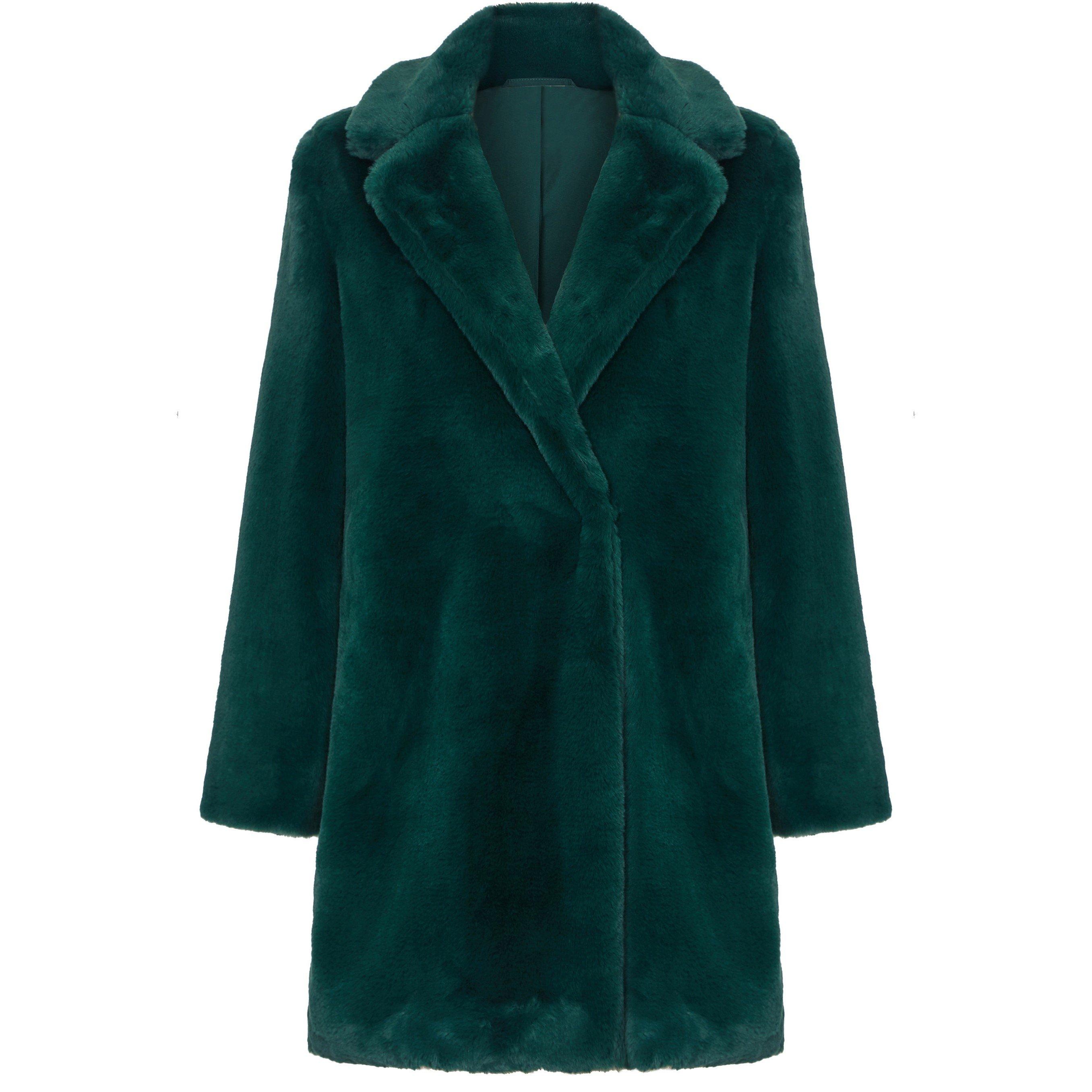 Green - Yumi - Women's  Green Faux Fur Oversized Fit Coat - 5