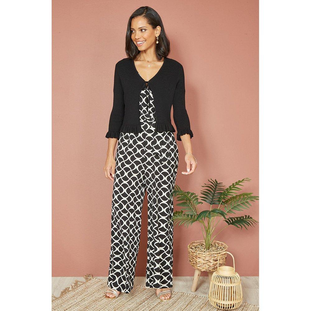 Black - Yumi - Black Tie Up Ribbed Cardigan - 2