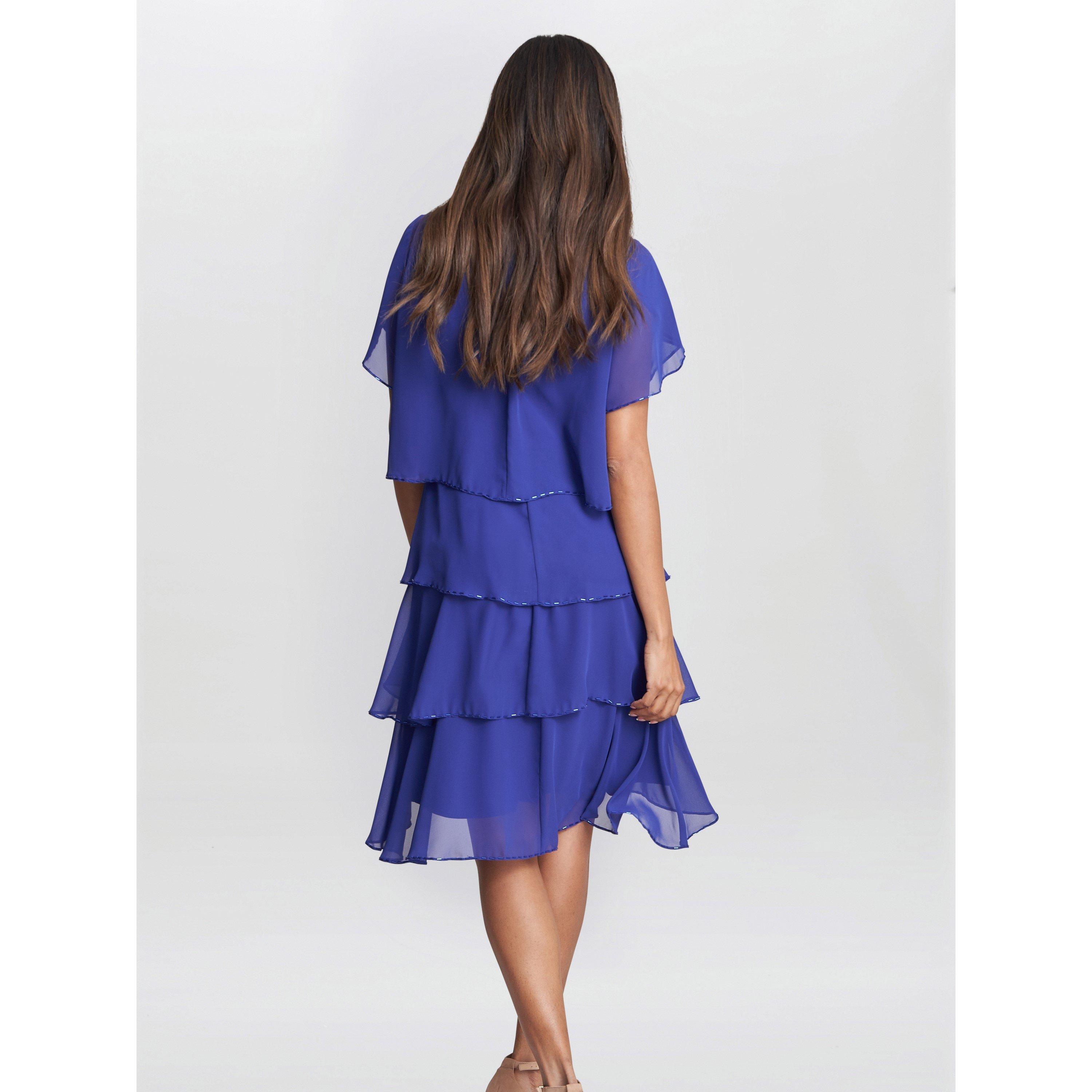 Iris - Gina Bacconi - Trysta Bugle Beaded Trim Tiered Dress - 2