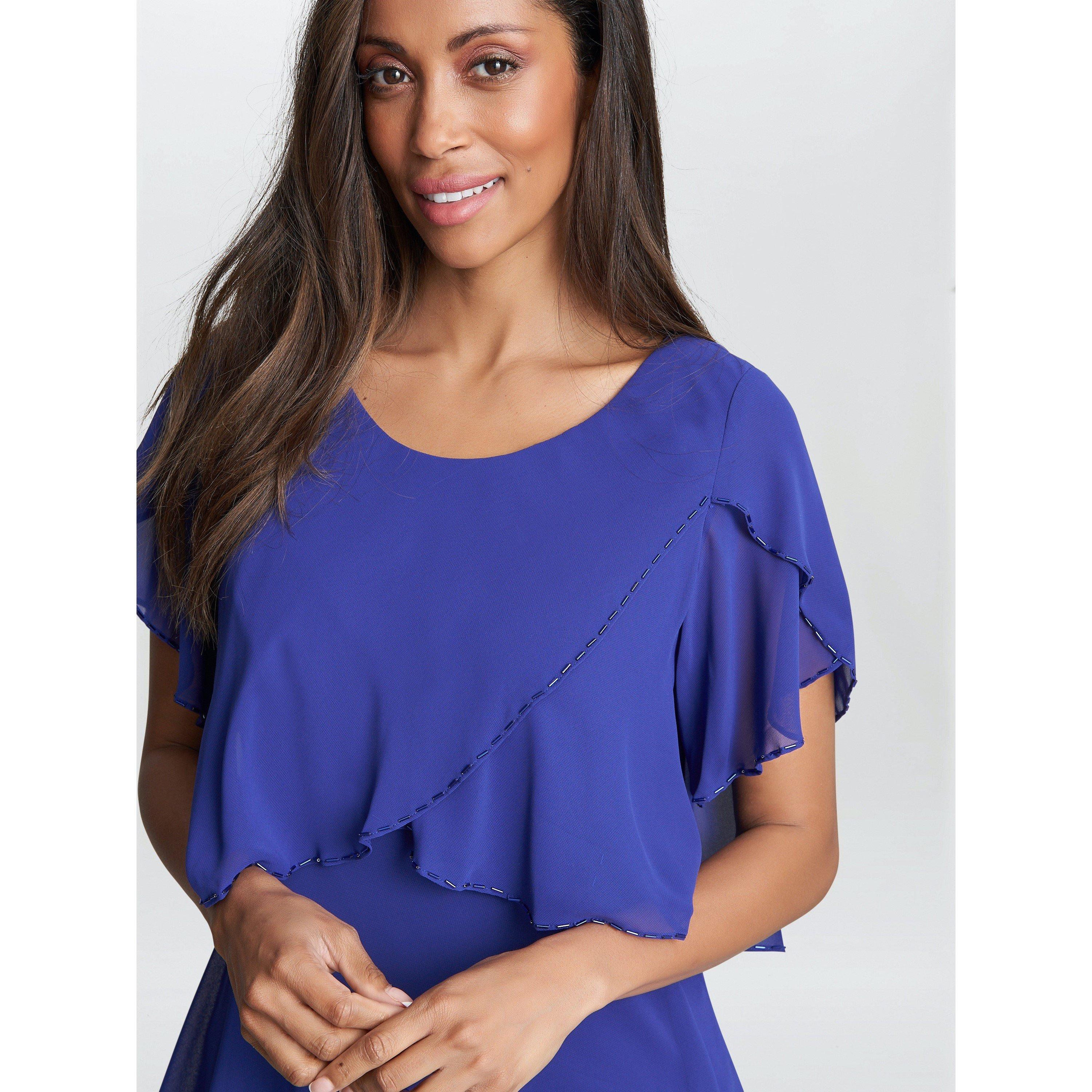 Iris - Gina Bacconi - Trysta Bugle Beaded Trim Tiered Dress - 5