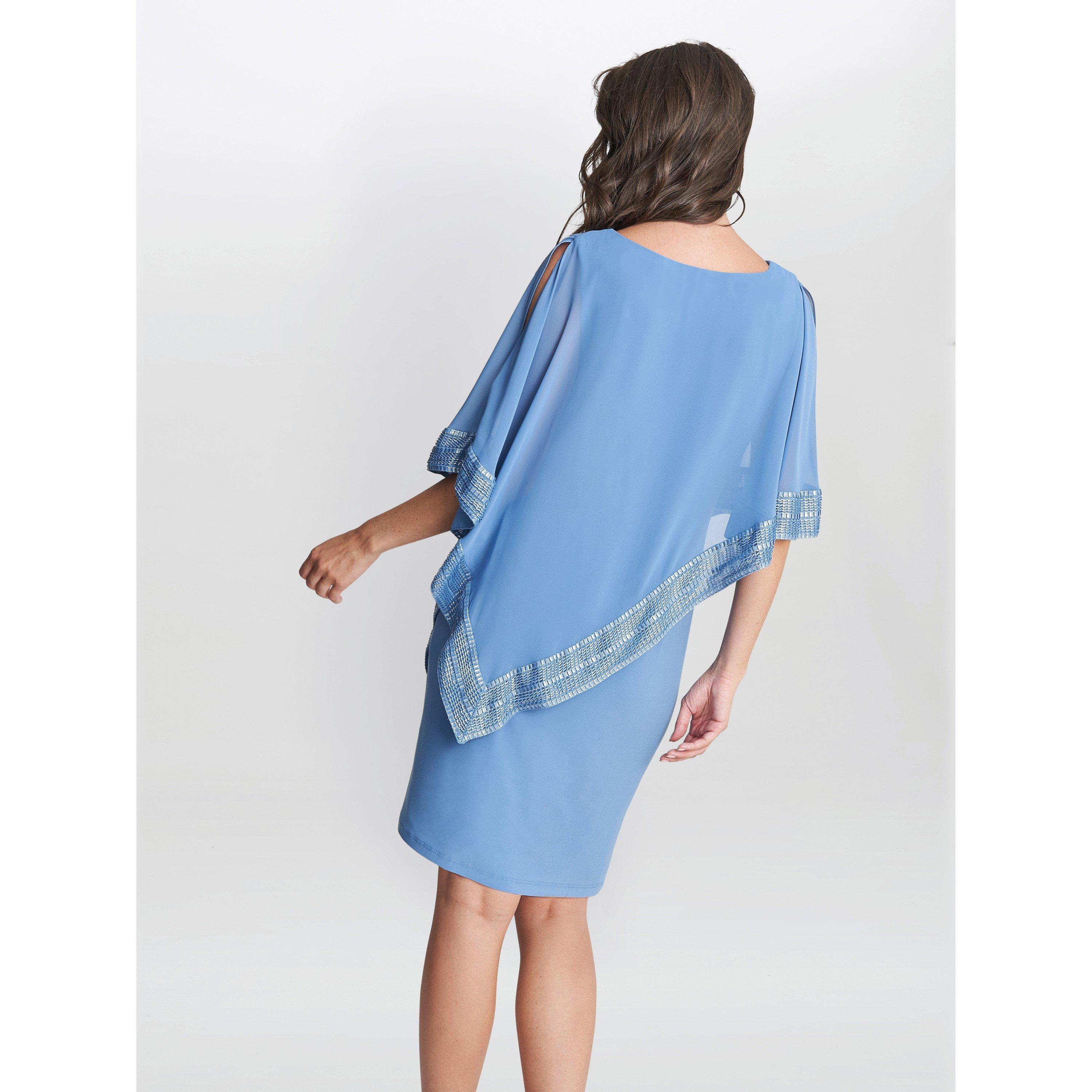 Silver Blue - Gina Bacconi - Lucy Metallic Trim Asymmetric Dress - 2