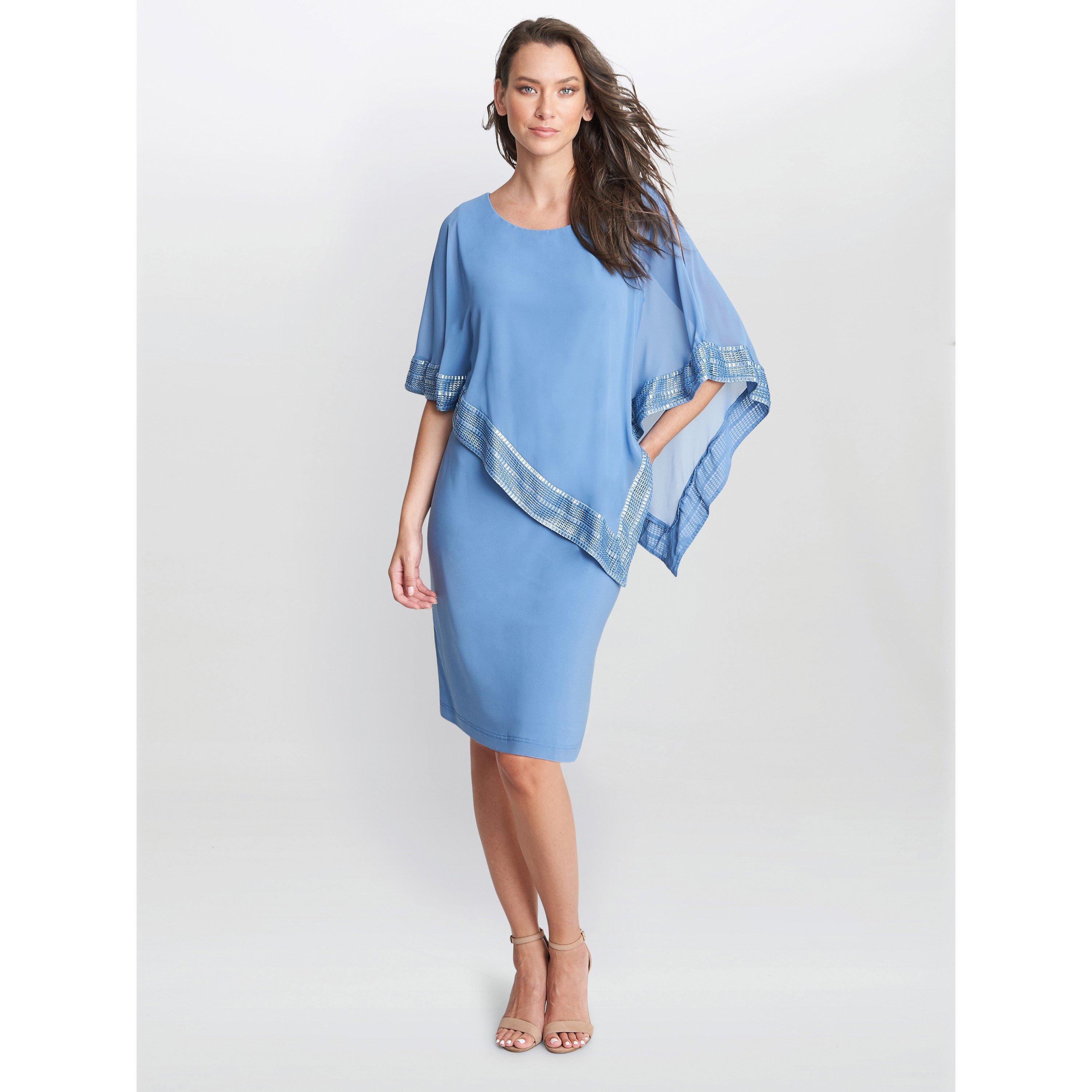 Silver Blue - Gina Bacconi - Lucy Metallic Trim Asymmetric Dress - 3