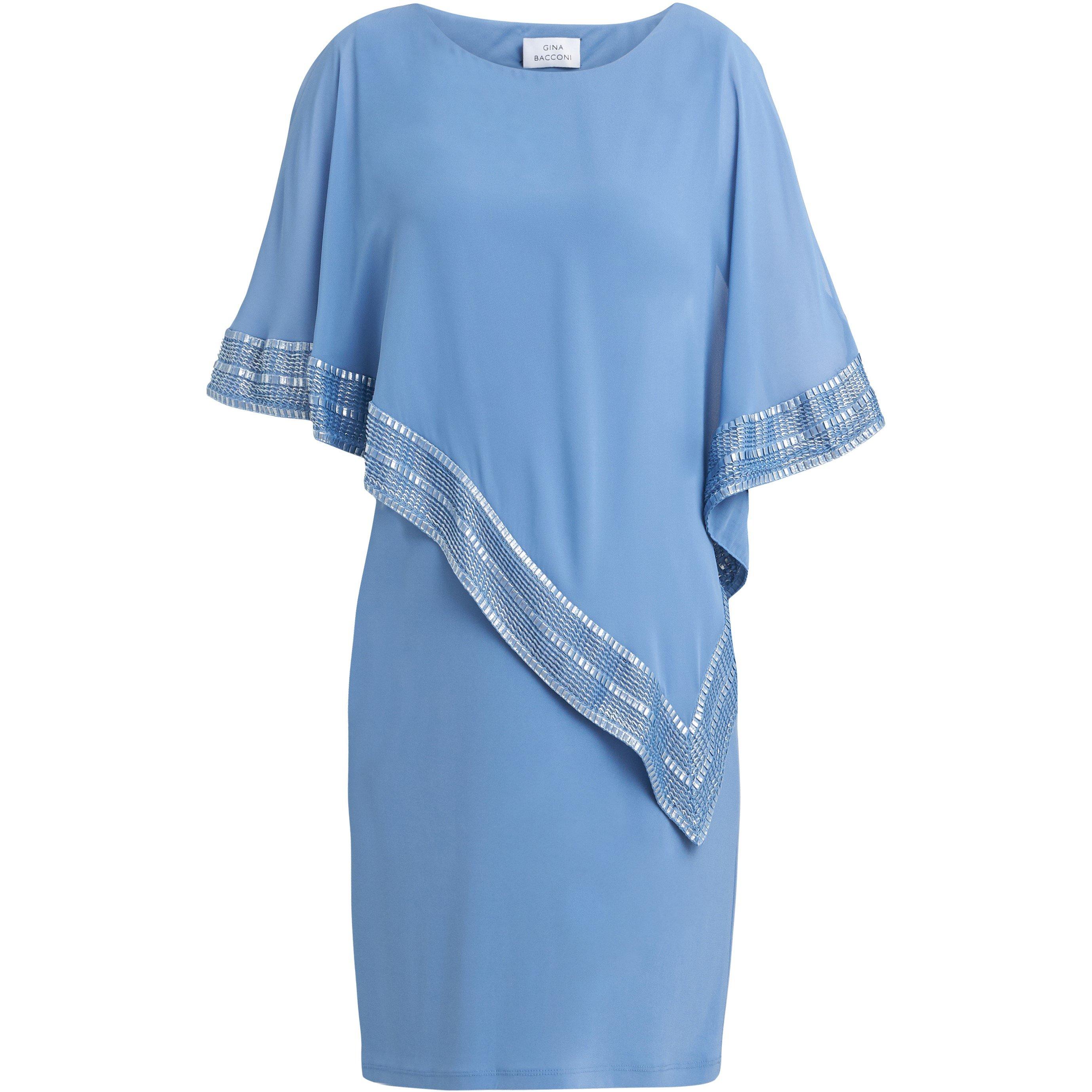 Silver Blue - Gina Bacconi - Lucy Metallic Trim Asymmetric Dress - 4