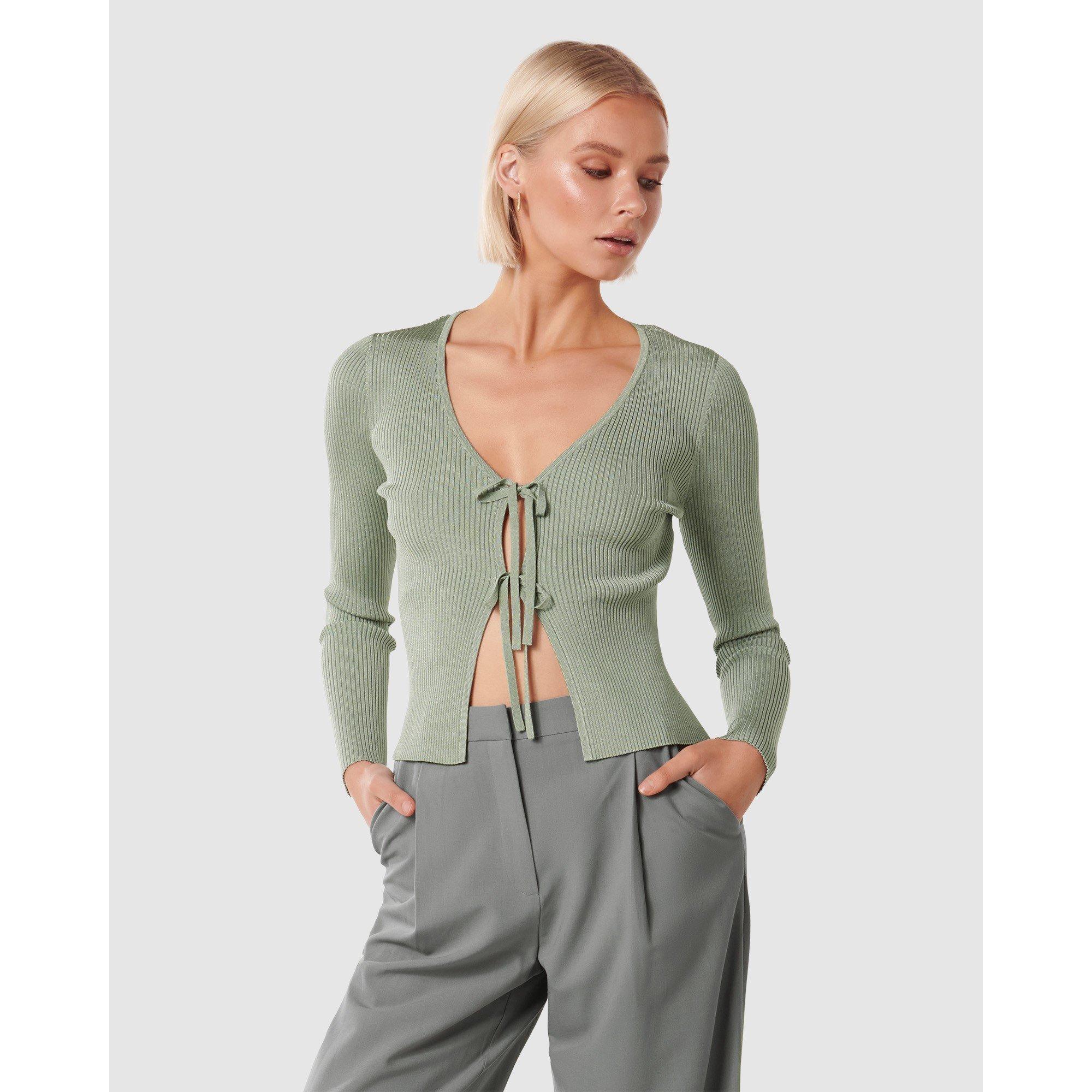 Sage Green - Forever New - Cassie Tie Front Knit Cardigan - 2