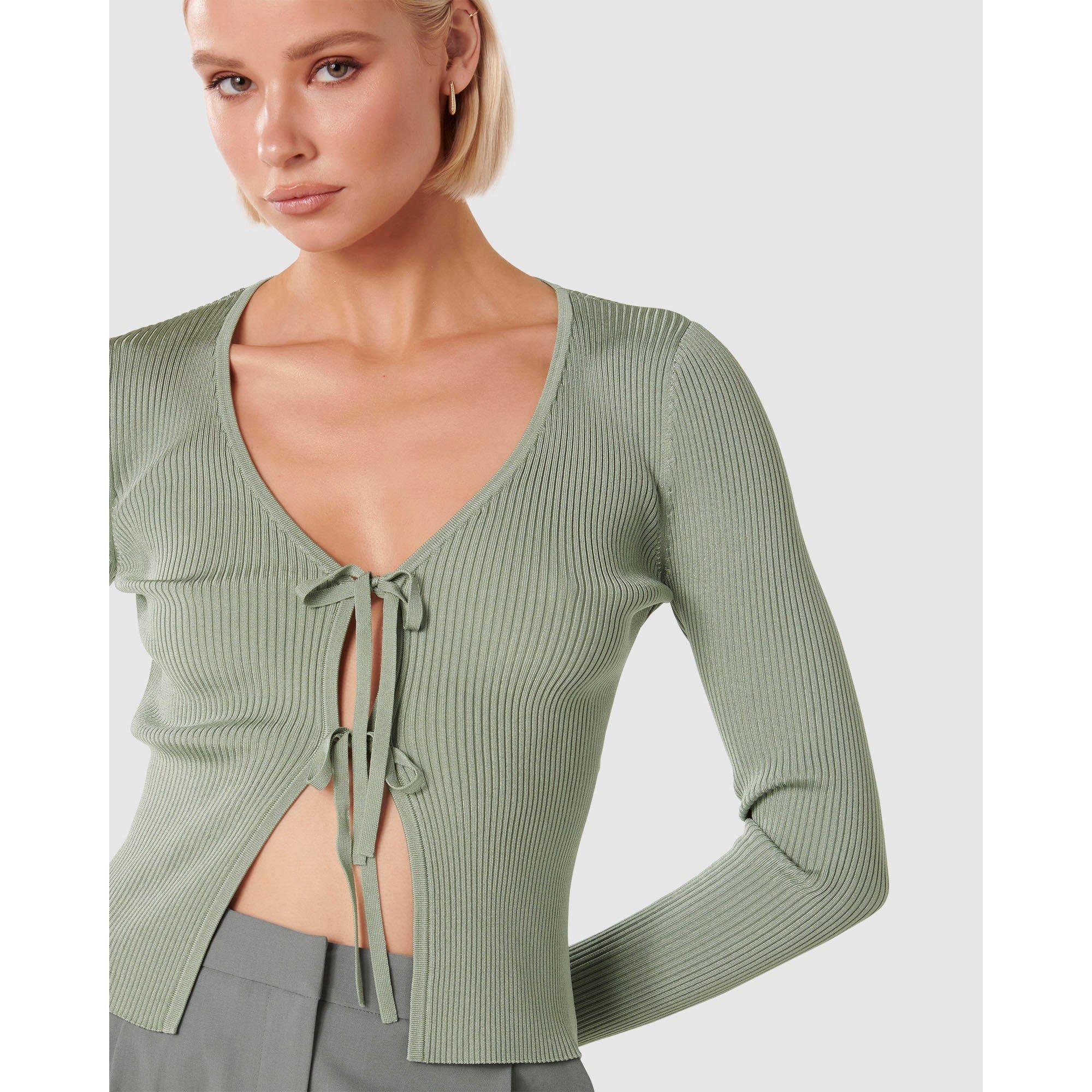 Sage Green - Forever New - Cassie Tie Front Knit Cardigan - 3