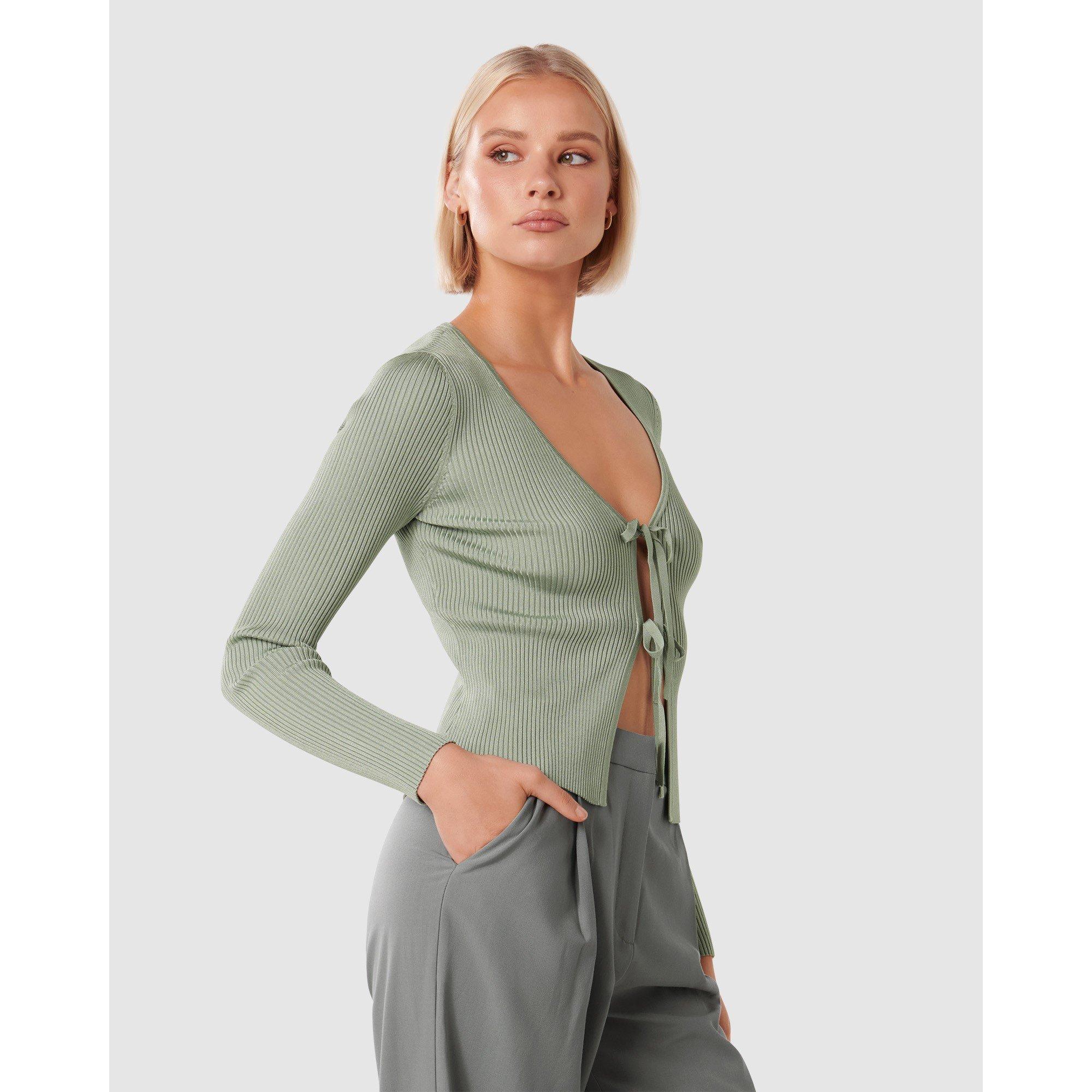 Sage Green - Forever New - Cassie Tie Front Knit Cardigan - 4