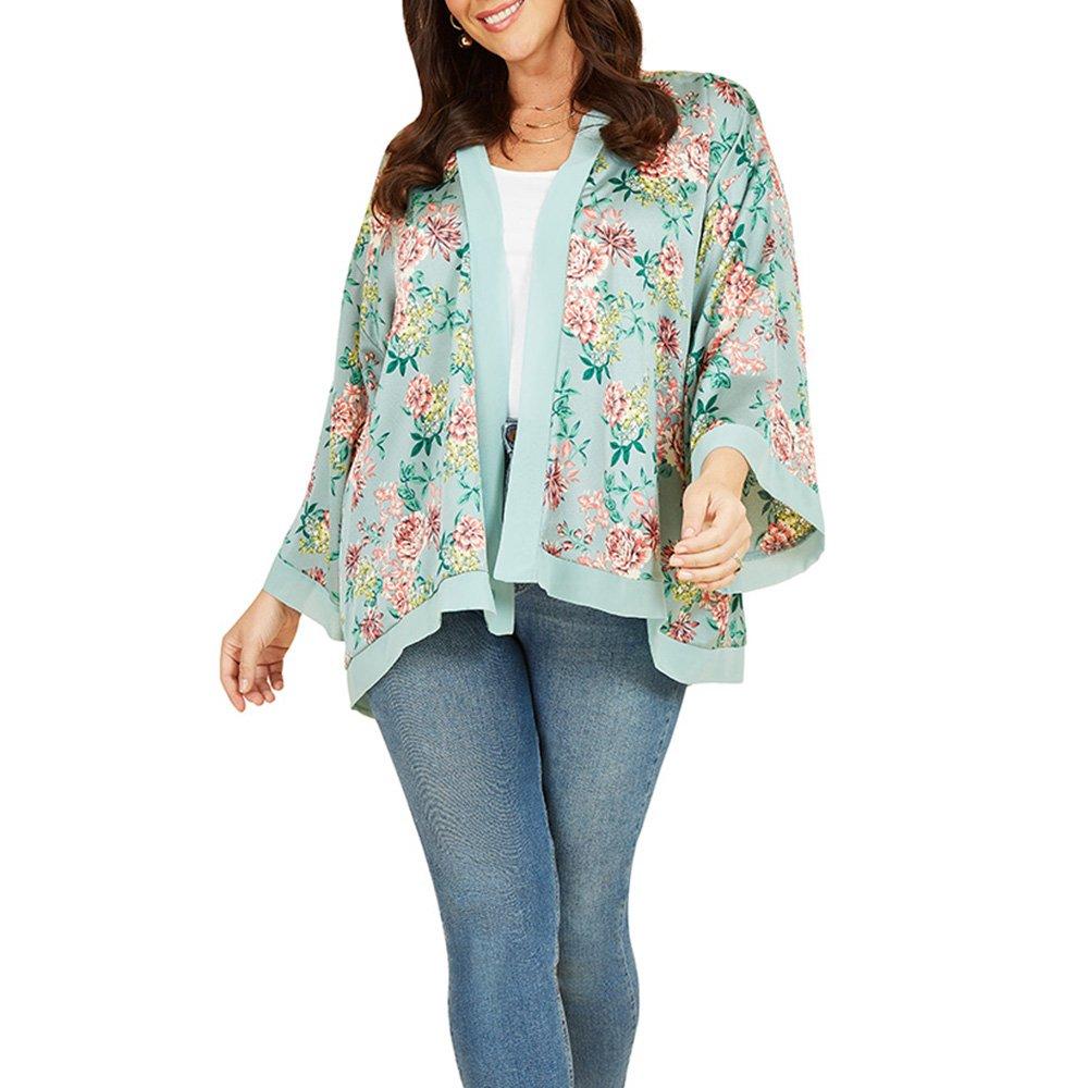 Green - Yumi - Green Floral Satin Kimono - 1