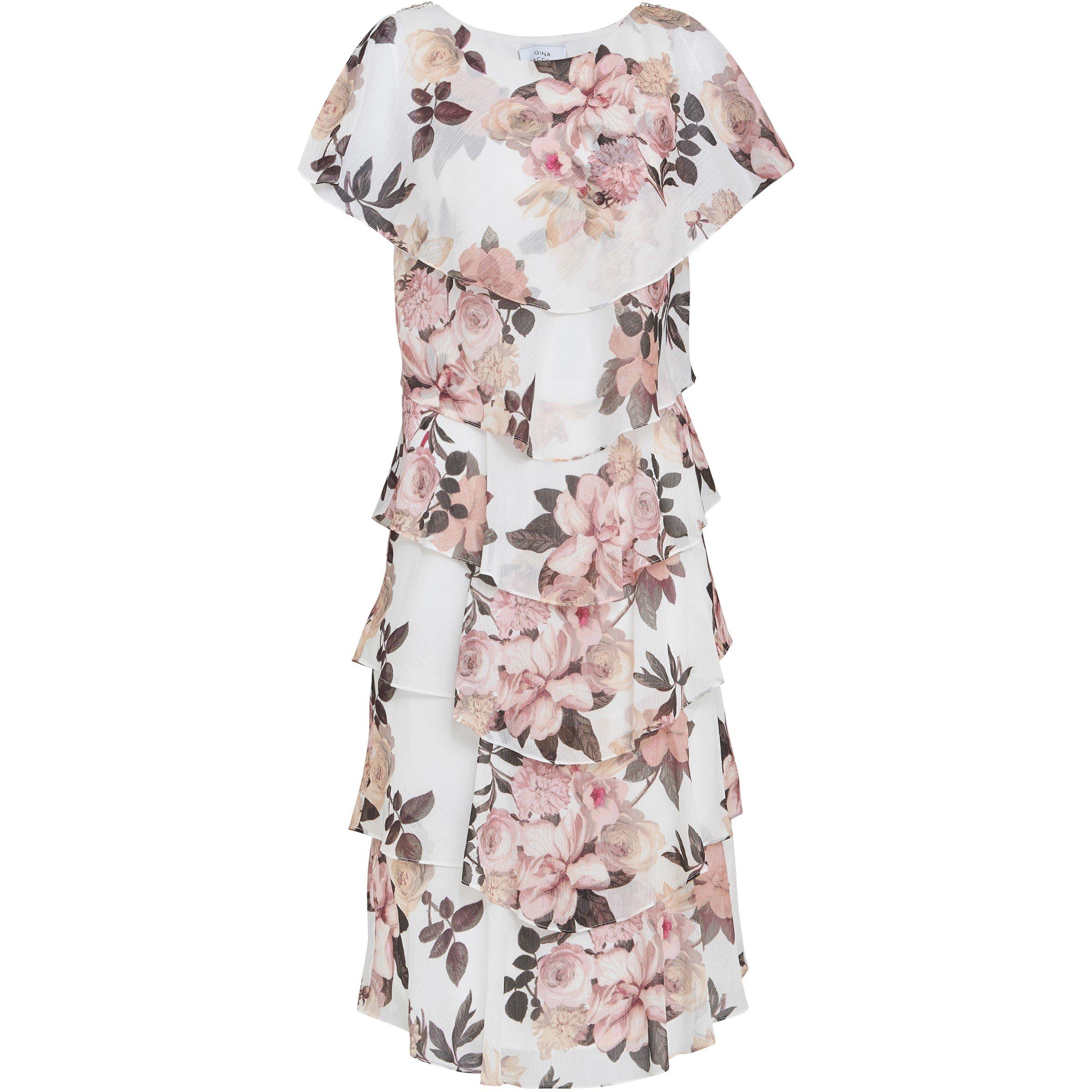 Ivory / Pink - Gina Bacconi - Alice Midi Printed Tiered Dress - 4