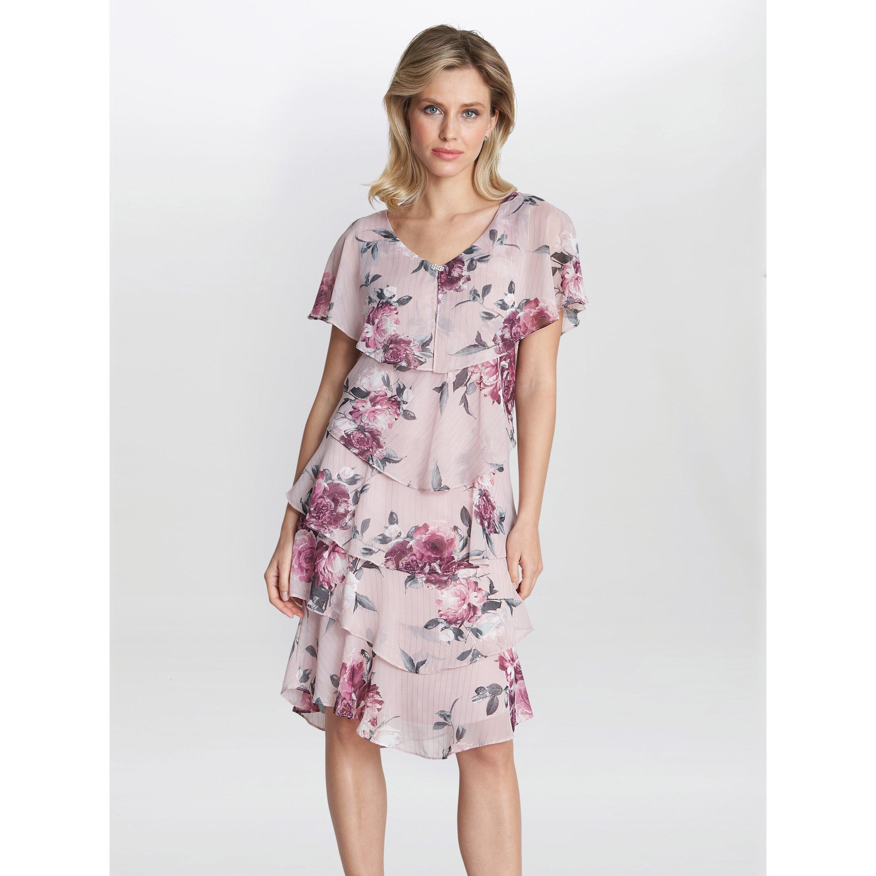 Gina Bacconi Women's Ella Floral Print Tiered Dress - Blush - 12