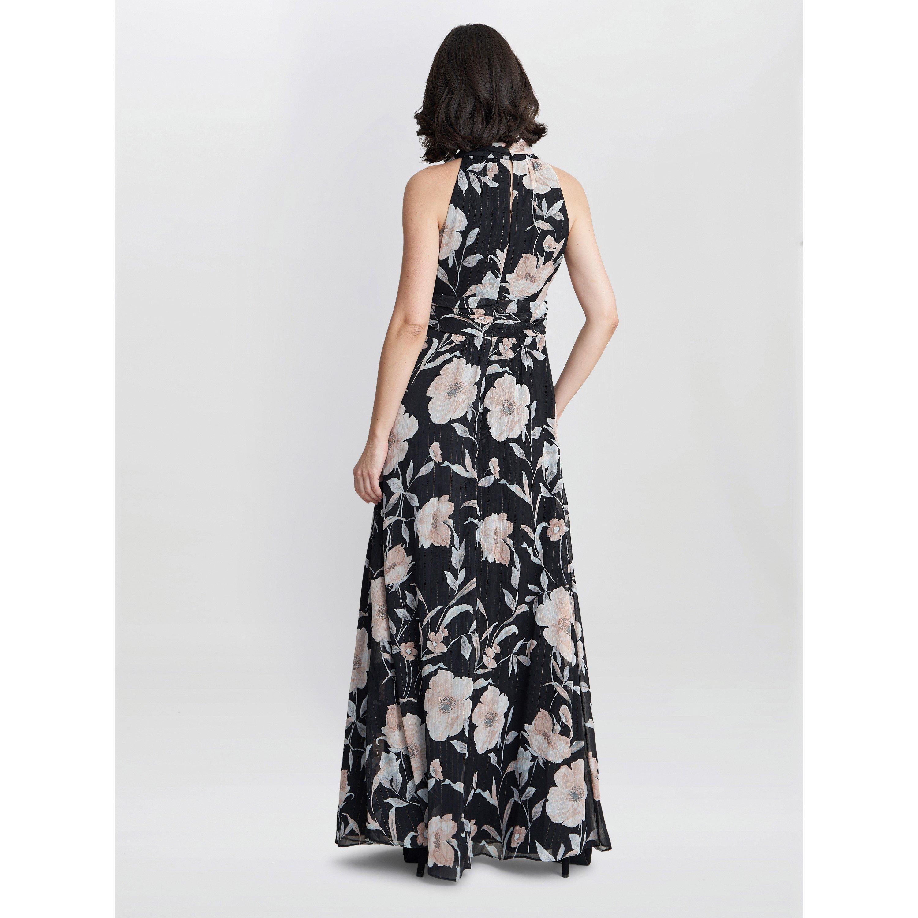 Black / Multi - Gina Bacconi - Printed Maxi Dress With Tie Neckline - 2
