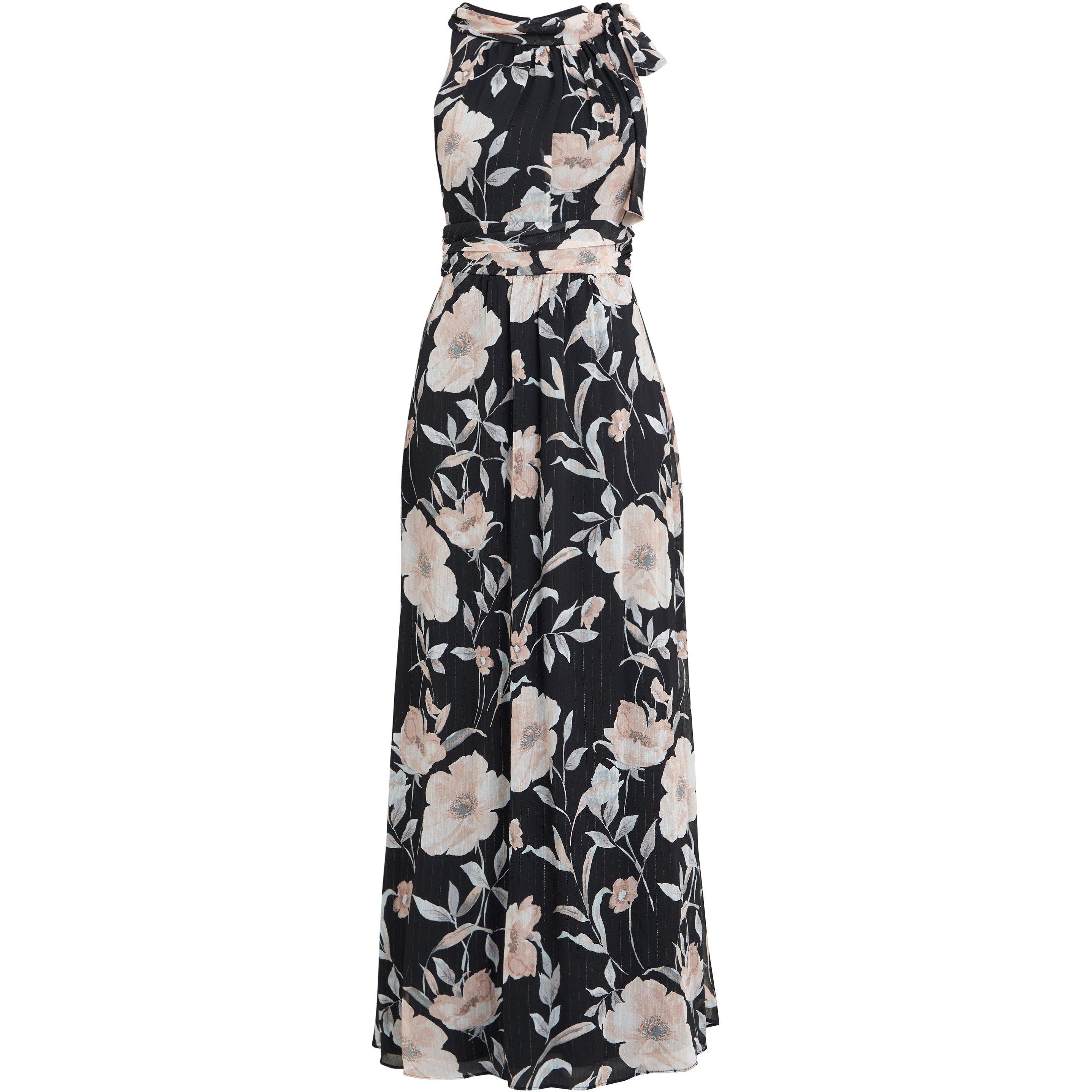 Black / Multi - Gina Bacconi - Printed Maxi Dress With Tie Neckline - 4