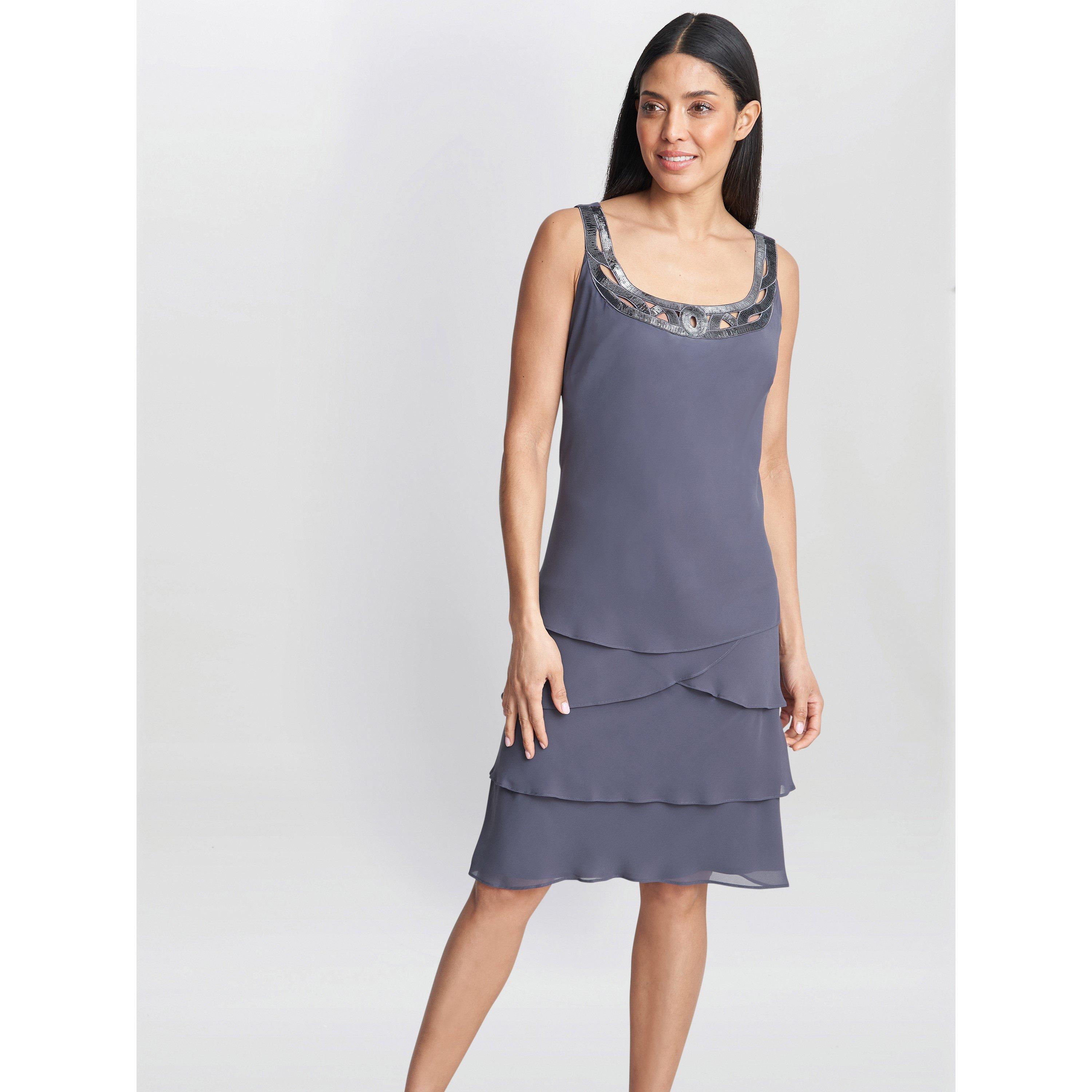 Steel - Gina Bacconi - Leigh Embellished Tiered Jacket Dress - 6