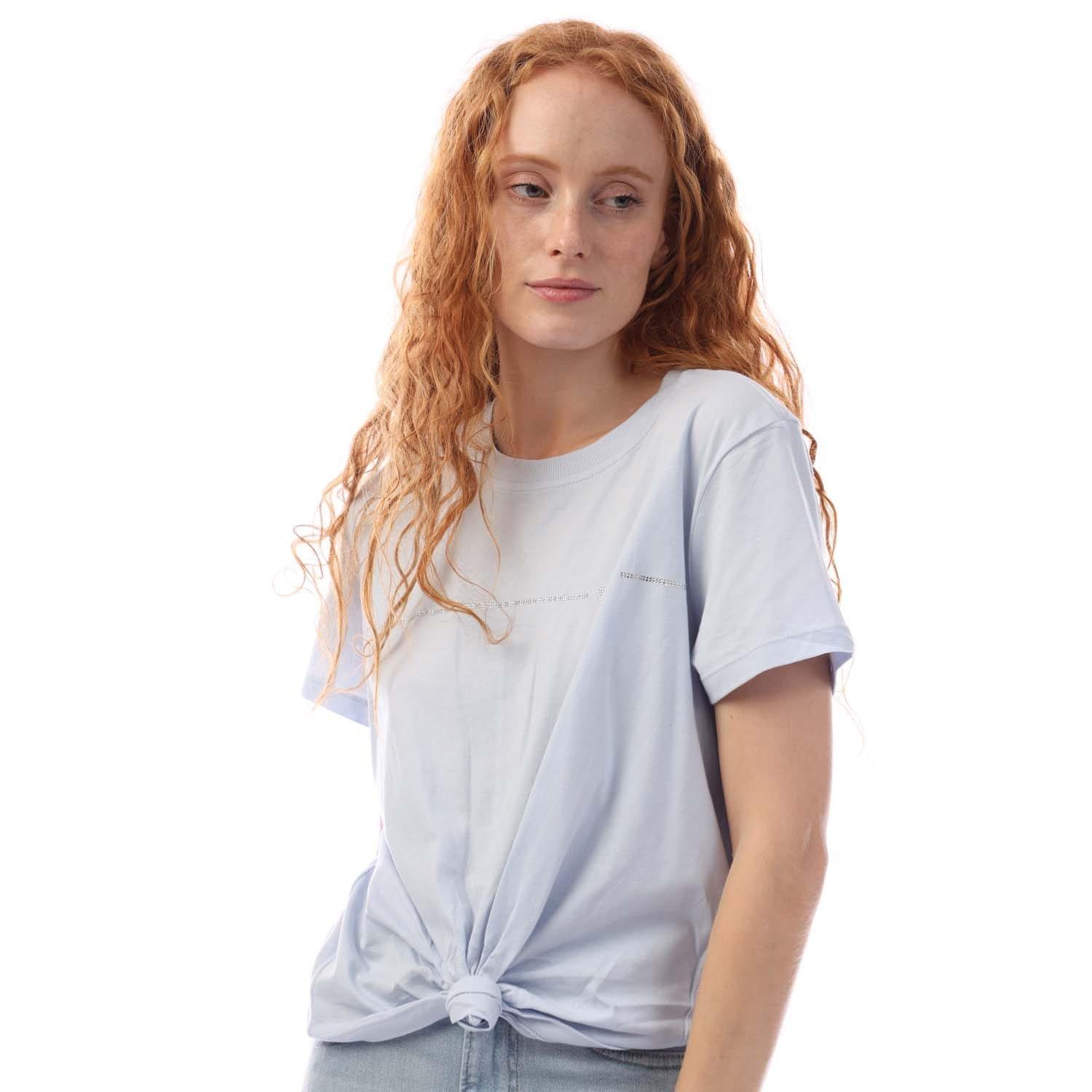 Grey - DKNY - Rhinestone Stripe Logo T-Shirt - 2