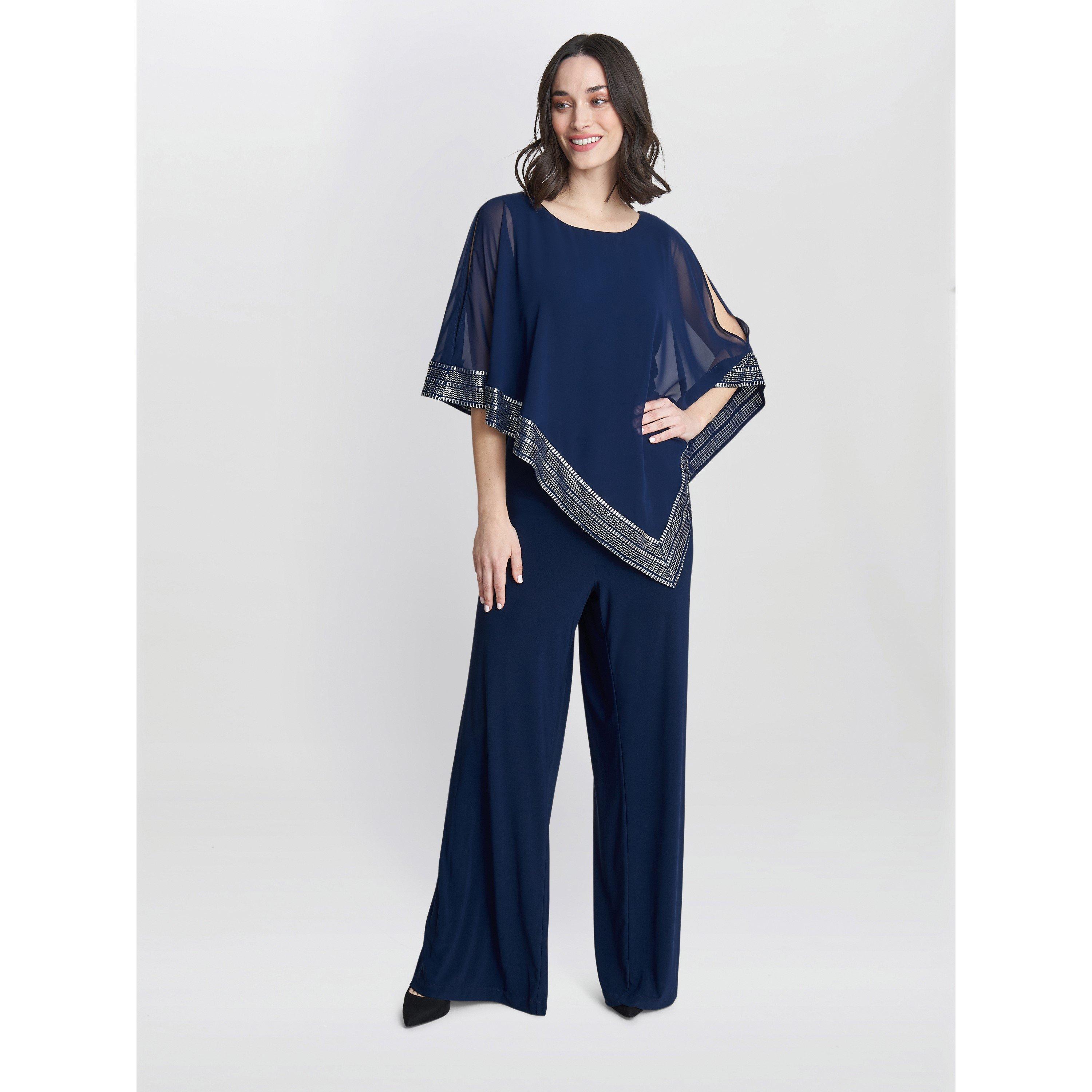 Navy / Silver - Gina Bacconi - Eve Asymmetrical Cape Jumpsuit - 3
