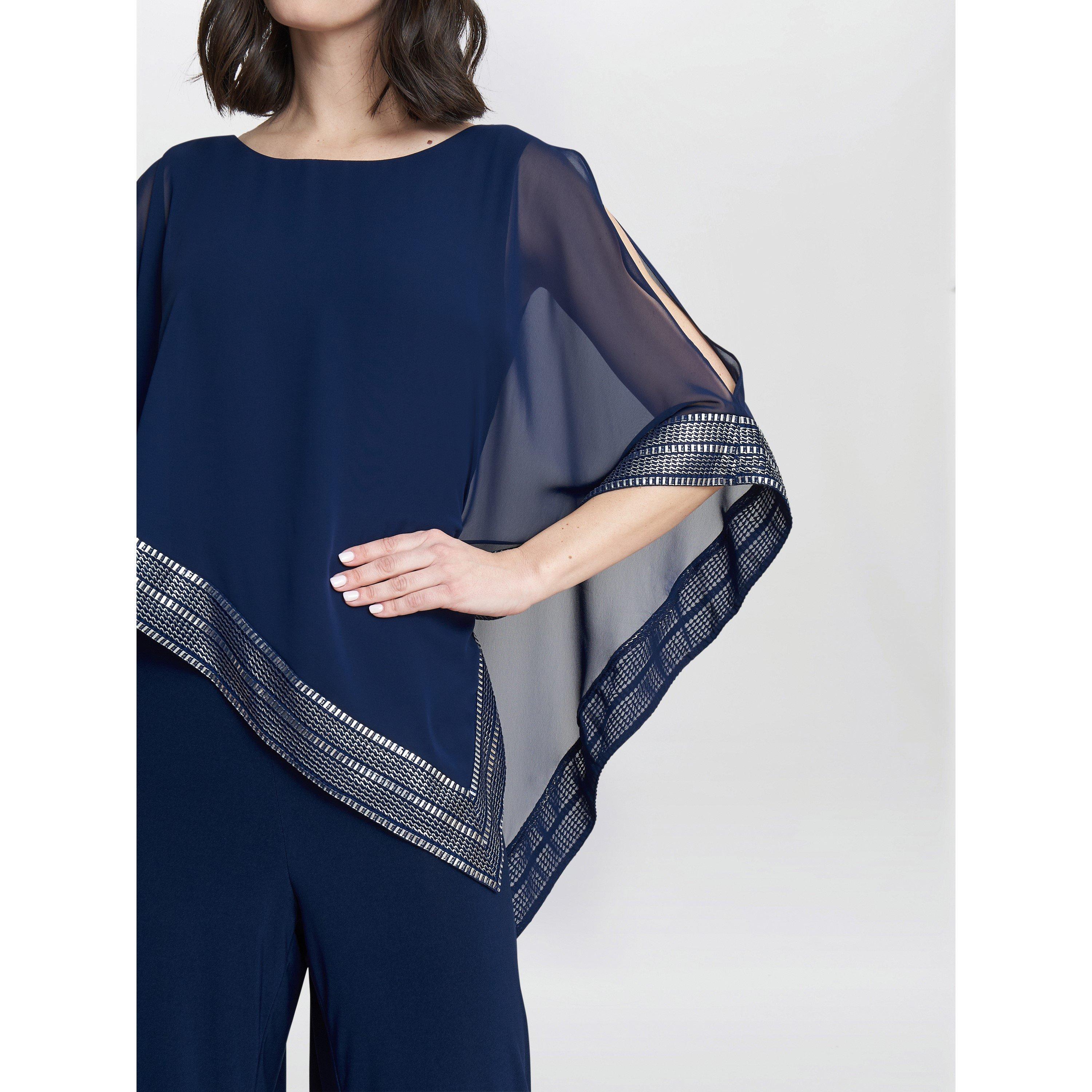 Navy / Silver - Gina Bacconi - Eve Asymmetrical Cape Jumpsuit - 5