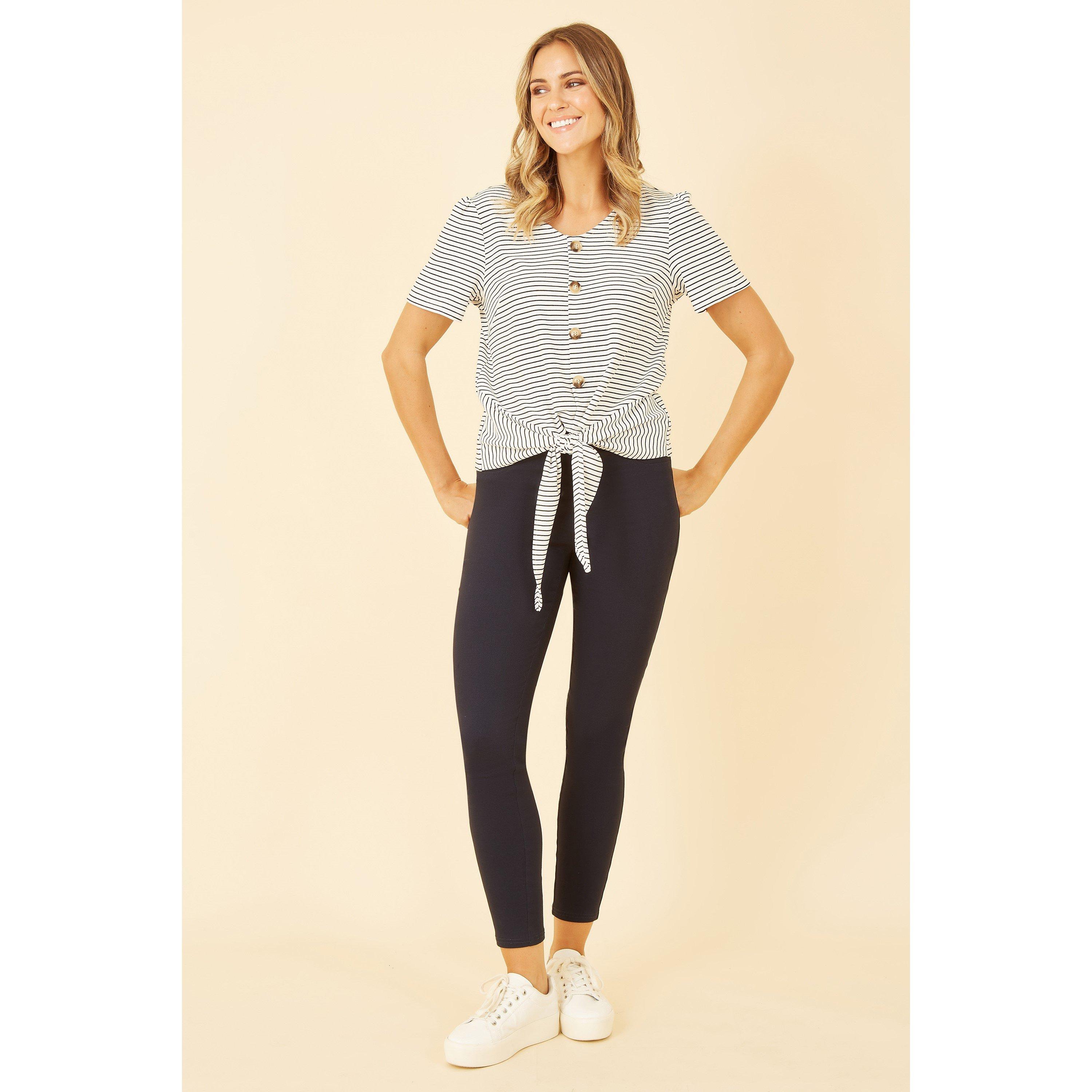 White - Yumi - White Striped Jersey Button Detail Top - 2