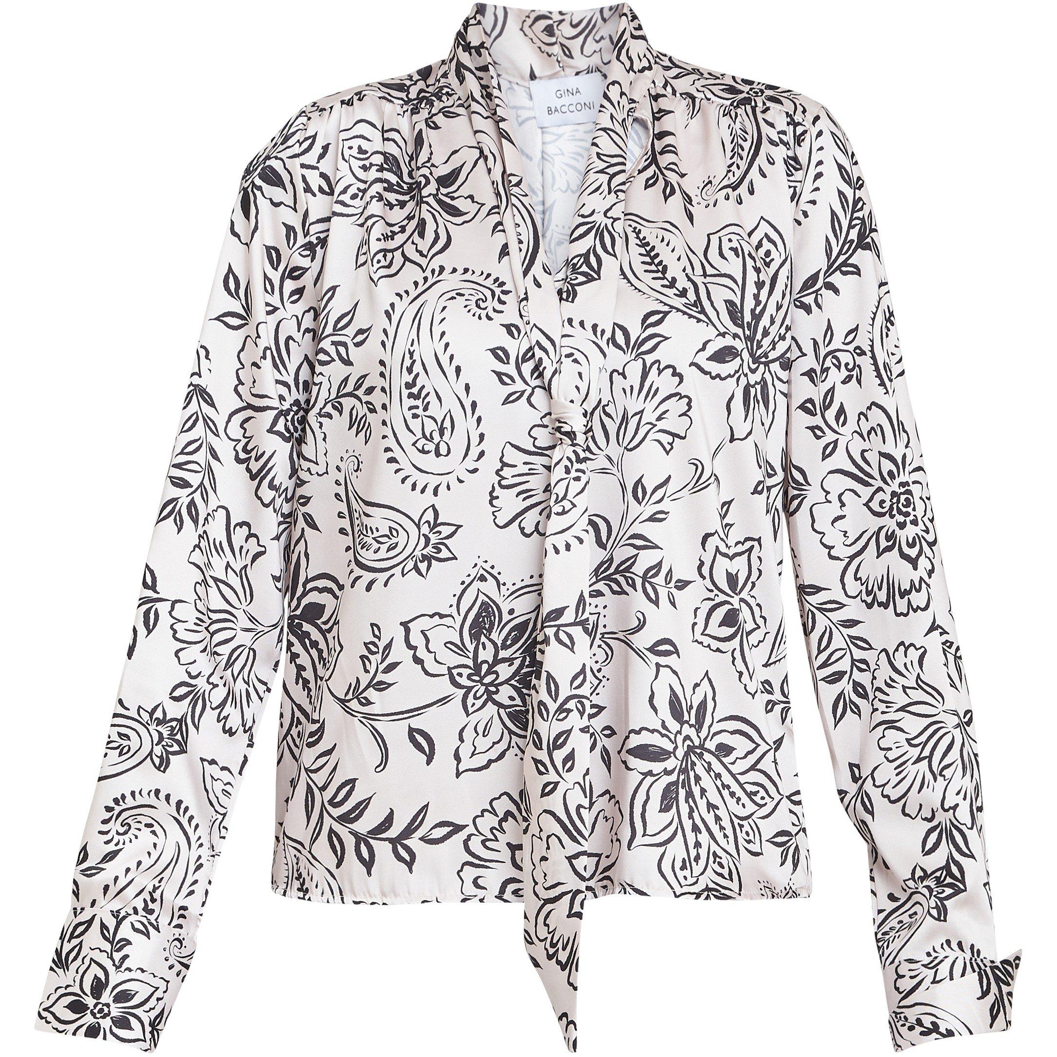 White / Black - Gina Bacconi - Avril Satin Pussy Bow Blouse - 4