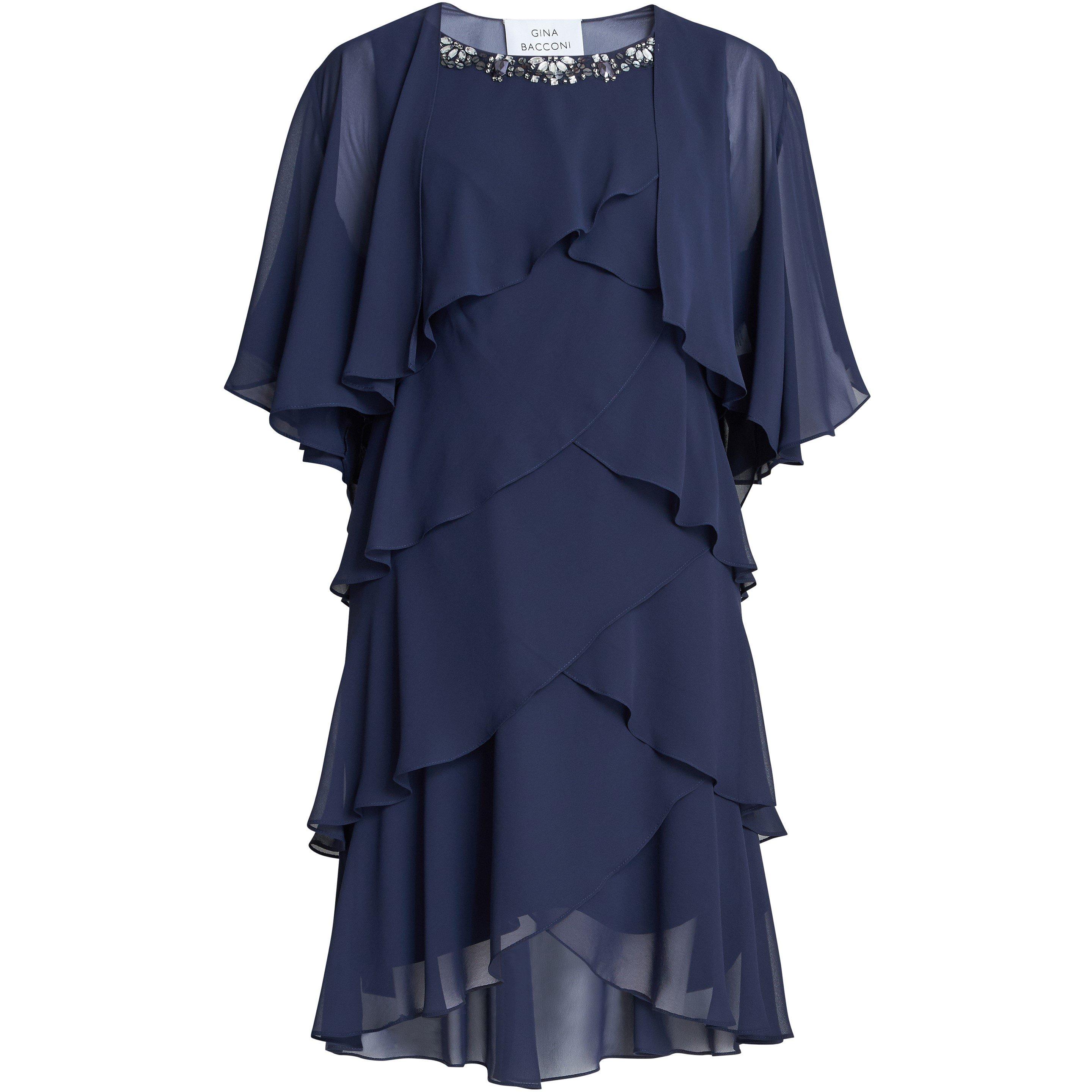 Spring Navy - Gina Bacconi - Toni Chiffon Tier Jacket Dress - 4