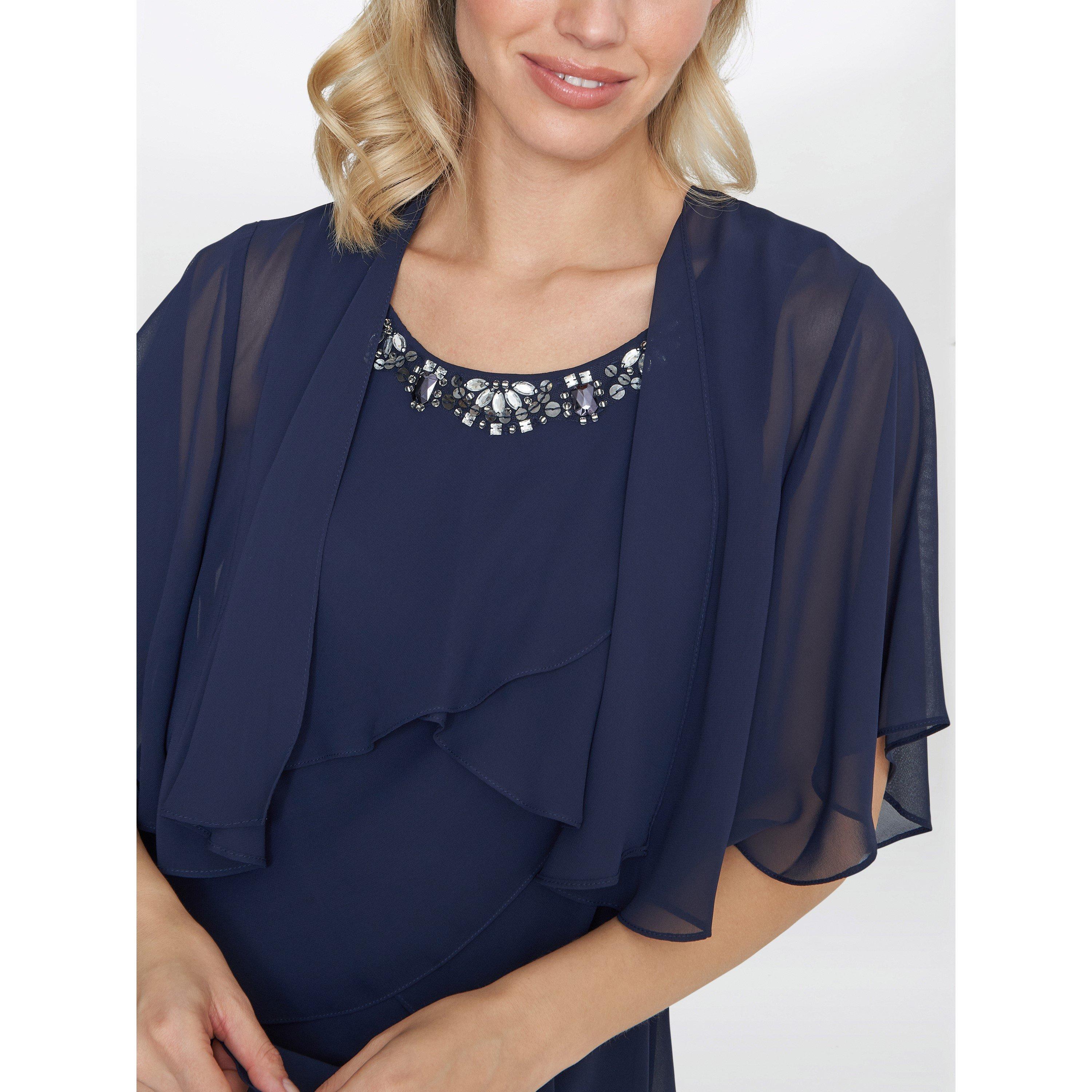 Spring Navy - Gina Bacconi - Toni Chiffon Tier Jacket Dress - 5