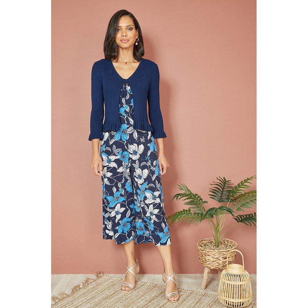 Navy - Yumi - Navy Tie Up Ribbed Cardigan - 2